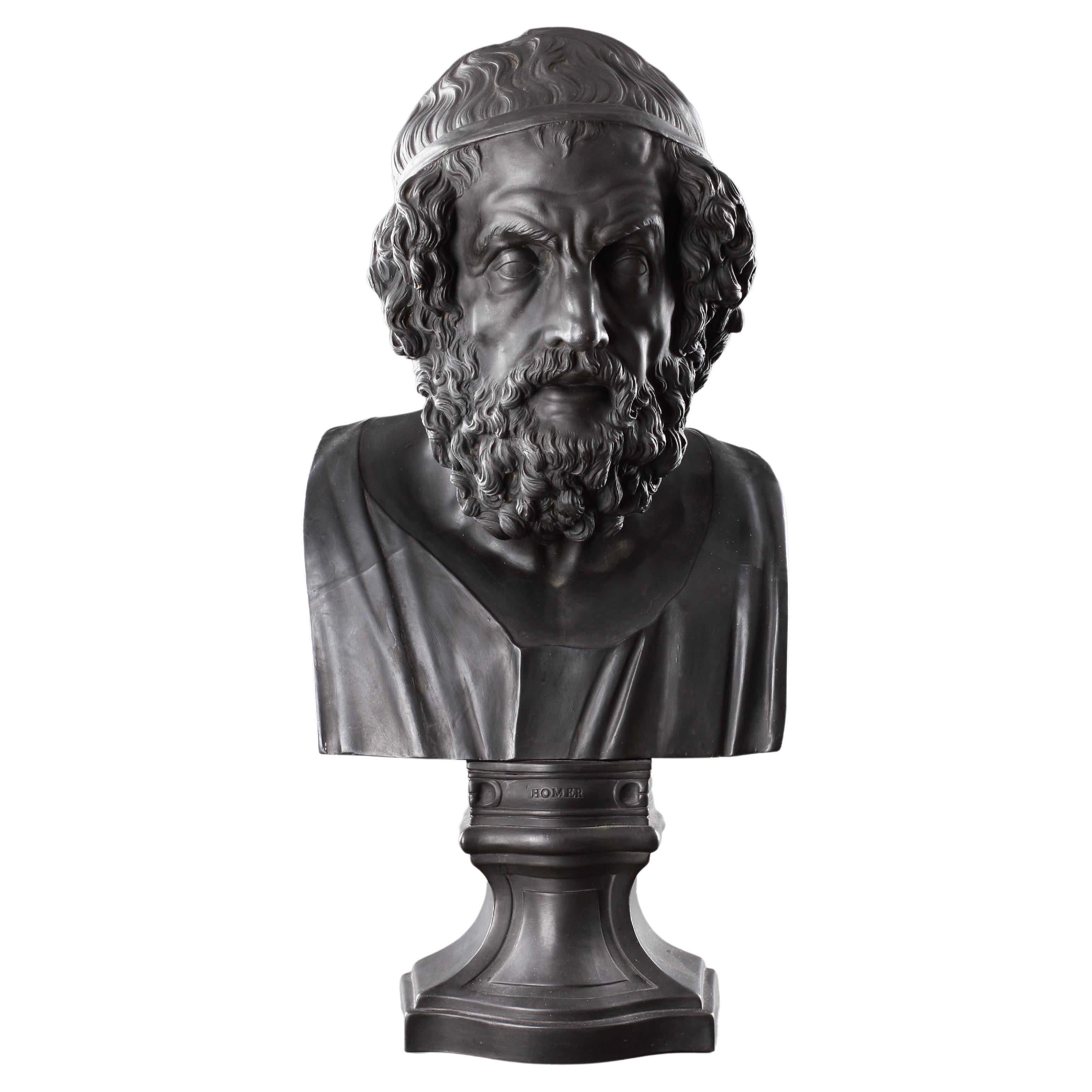 A Fine Large Wedgwood Black Basalt Library Bust of the Ancient Greek Epic Poet H For Sale