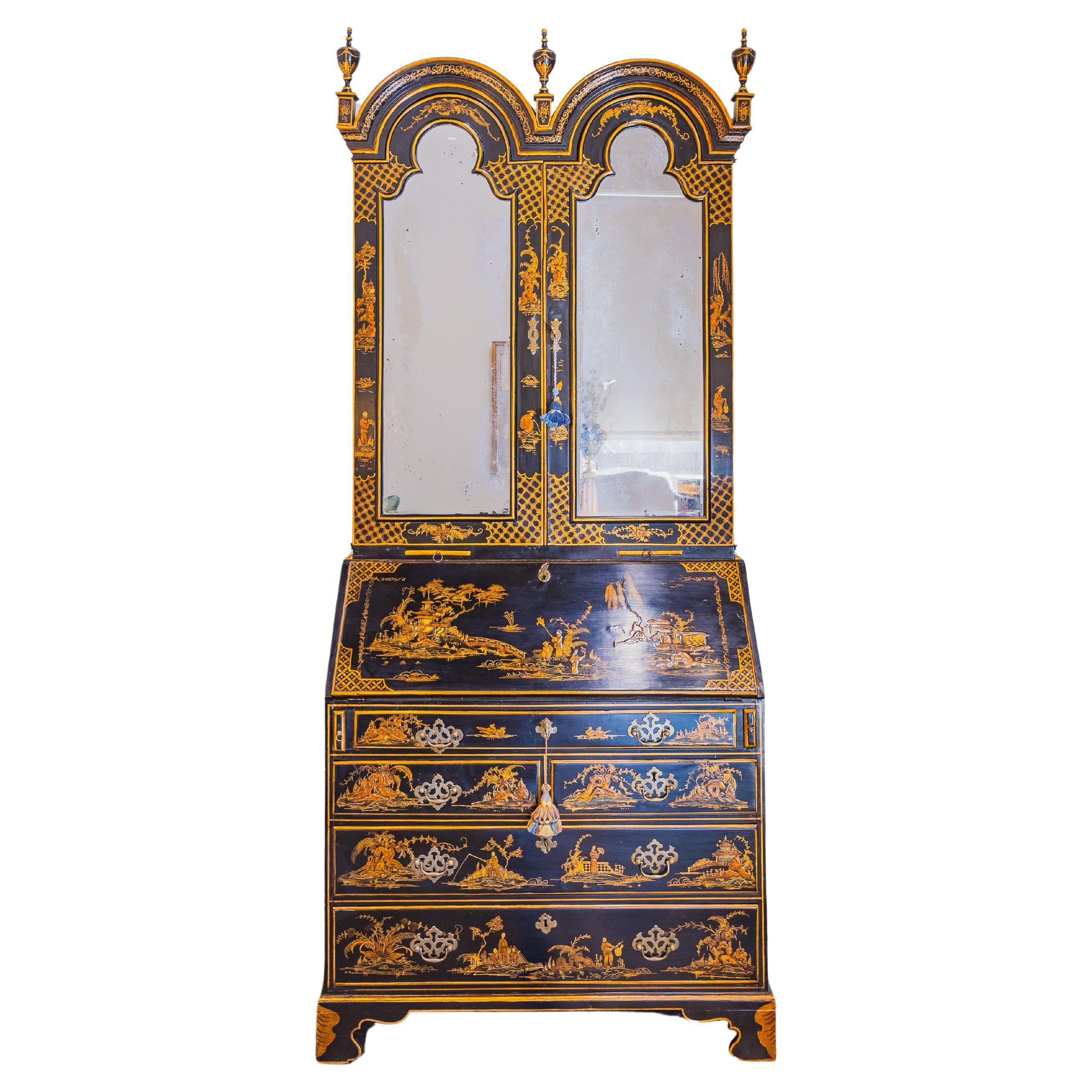 A fine late 18th c to early 19th c William and Mary black Chinoiserie secretary