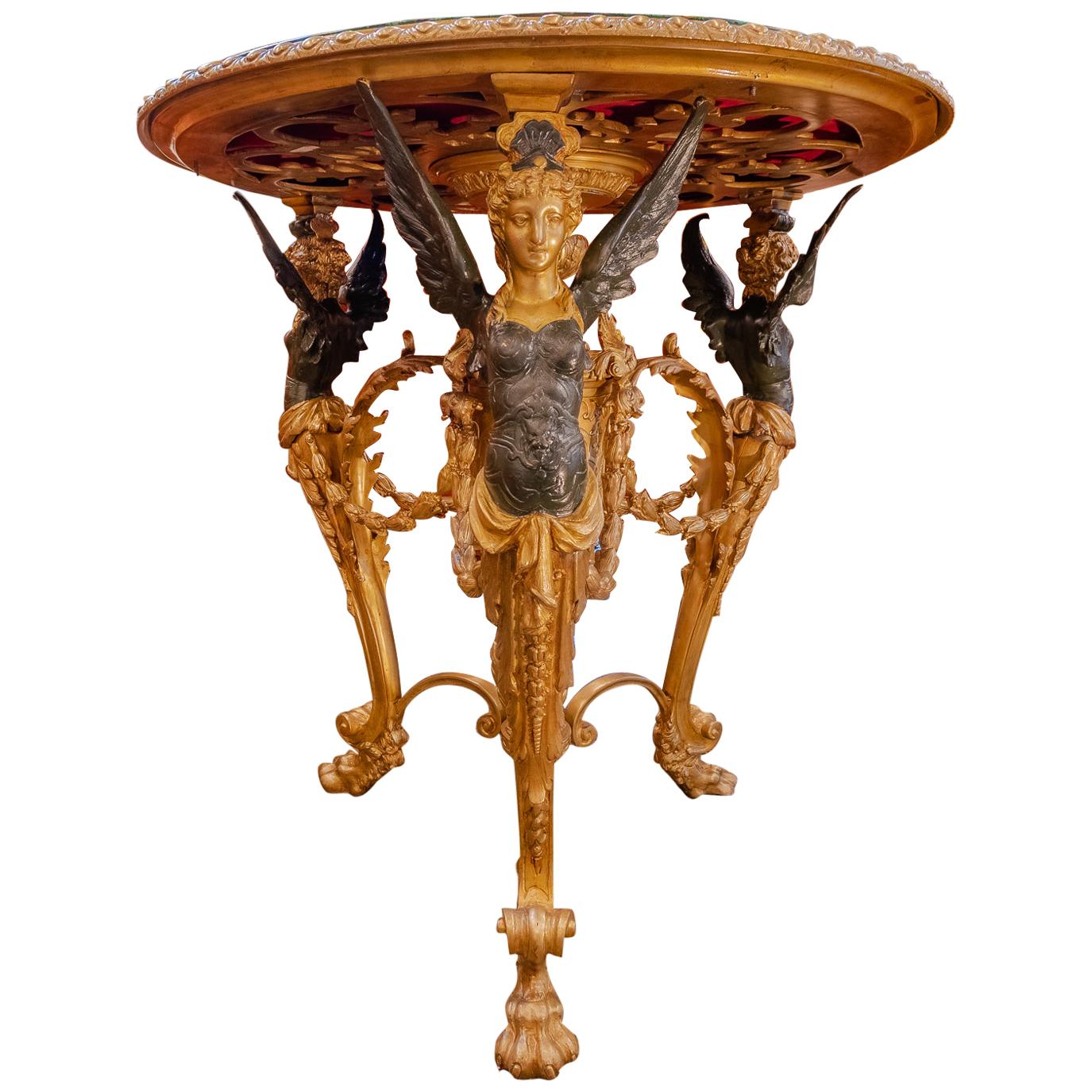 Fine Late 19th C Empire Bronze Gueridon Center Table with a Micro Mosaic Top (Table centrale en bronze Empire de la fin du 19ème siècle avec un plateau en micro-mosaïque)