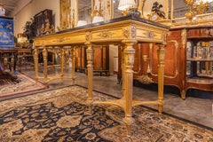 A fine late 19th c French Louis XVI giltwood console . Fossilized marble top
