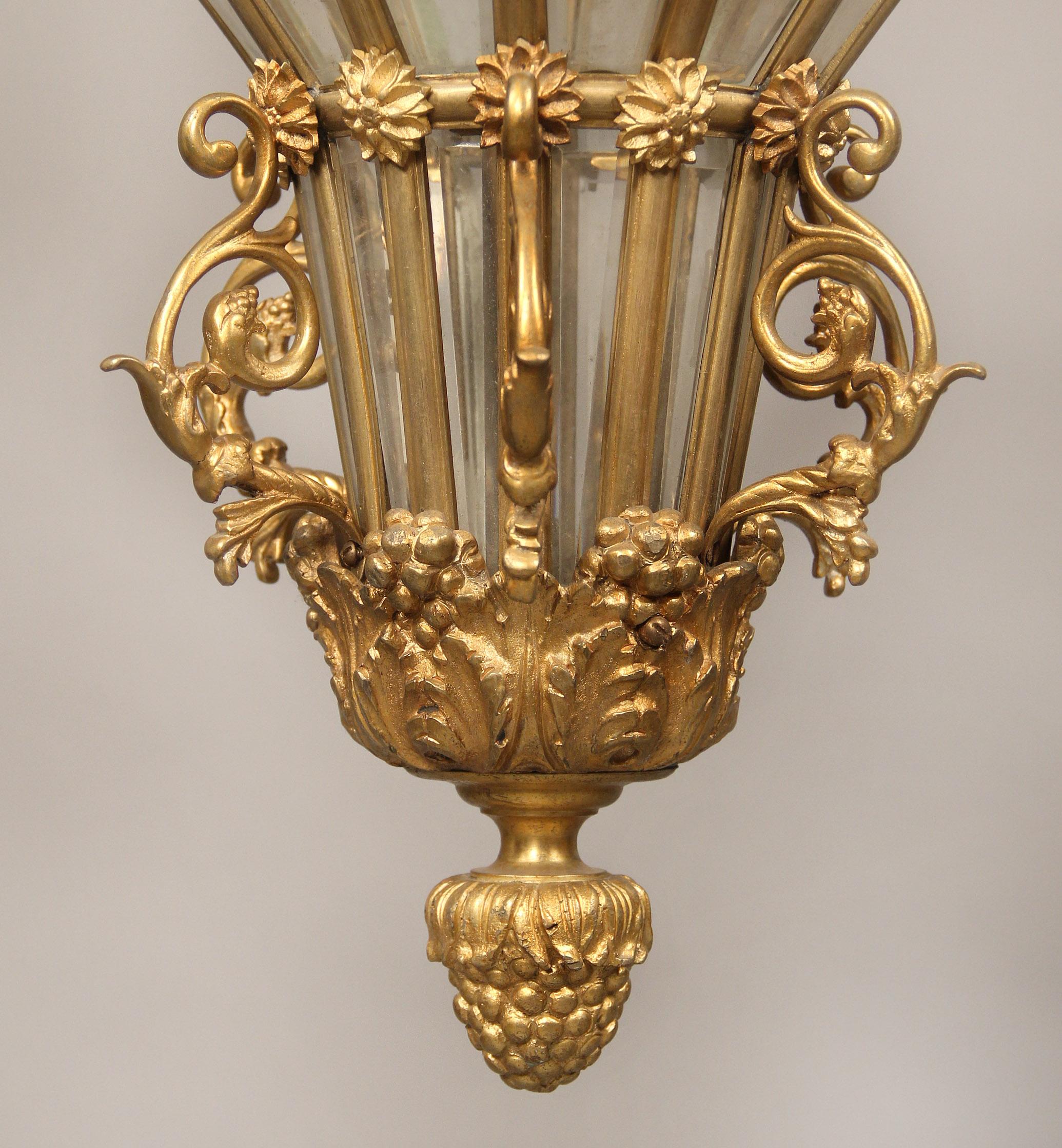 A Fine Late 19th Century Gilt Bronze Figural Lantern In Good Condition For Sale In New York, NY