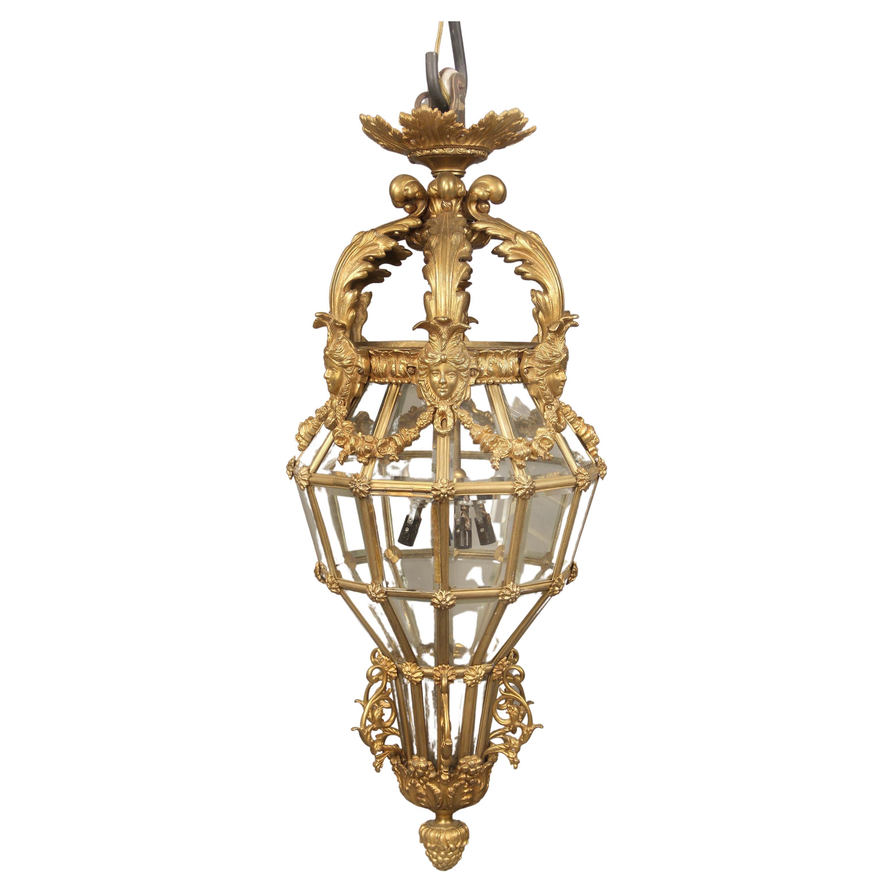 A Fine Late 19th Century Gilt Bronze Figural Lantern