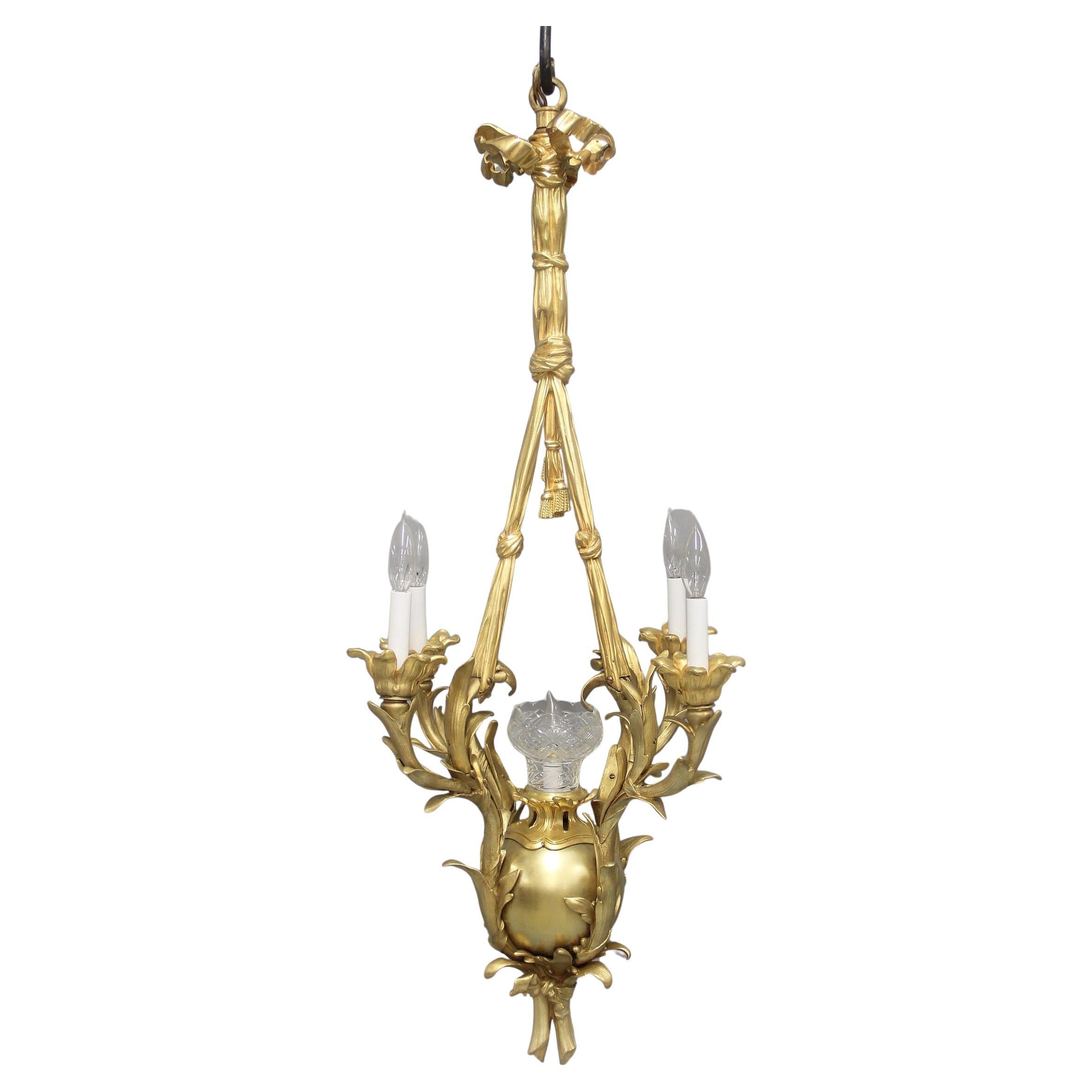 A Fine Late 19th Century Gilt Bronze Five Light Chandelier