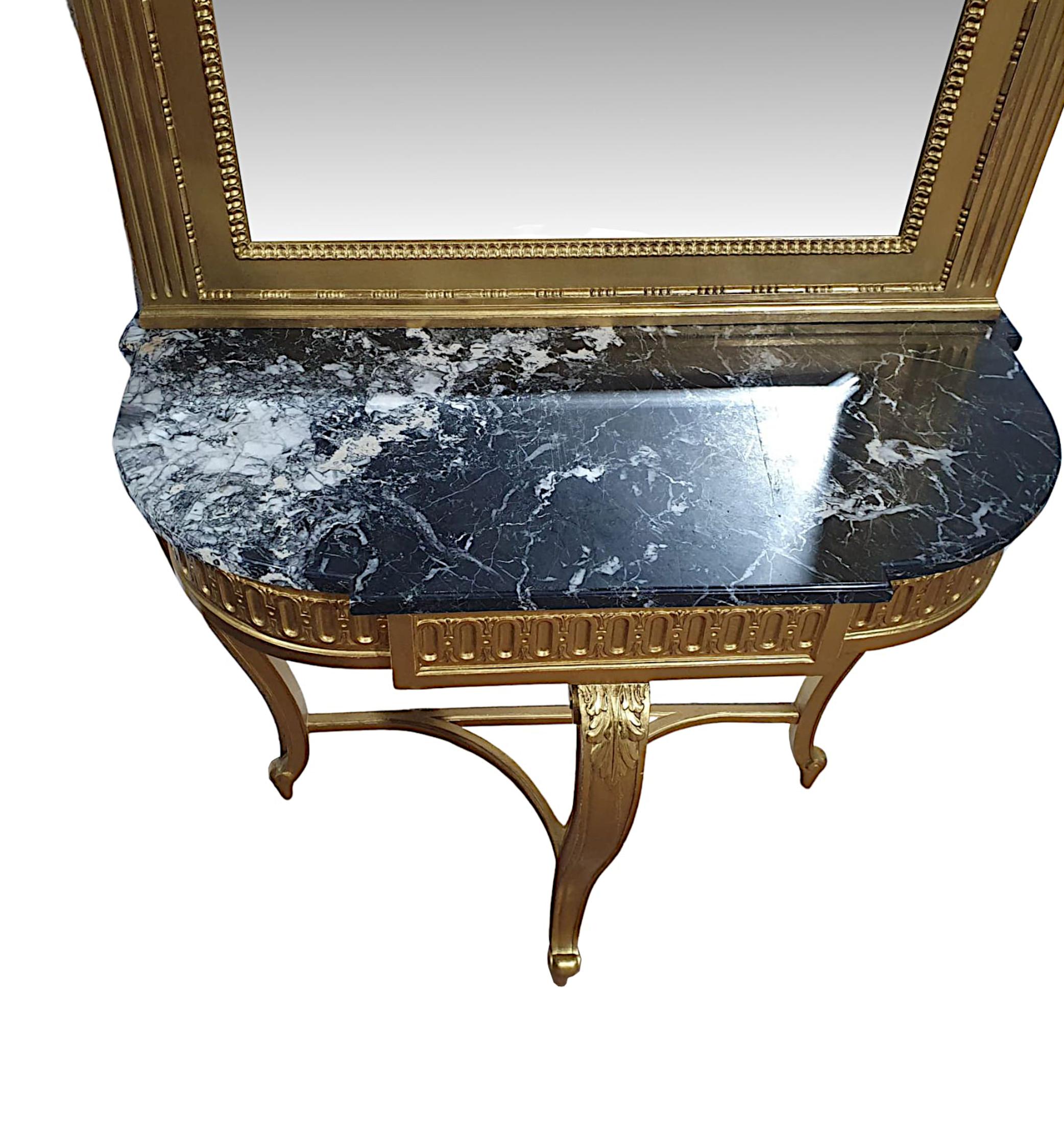 Glass Fine Late 19th Century Marble Top Console Table and Matching Giltwood Mirror For Sale