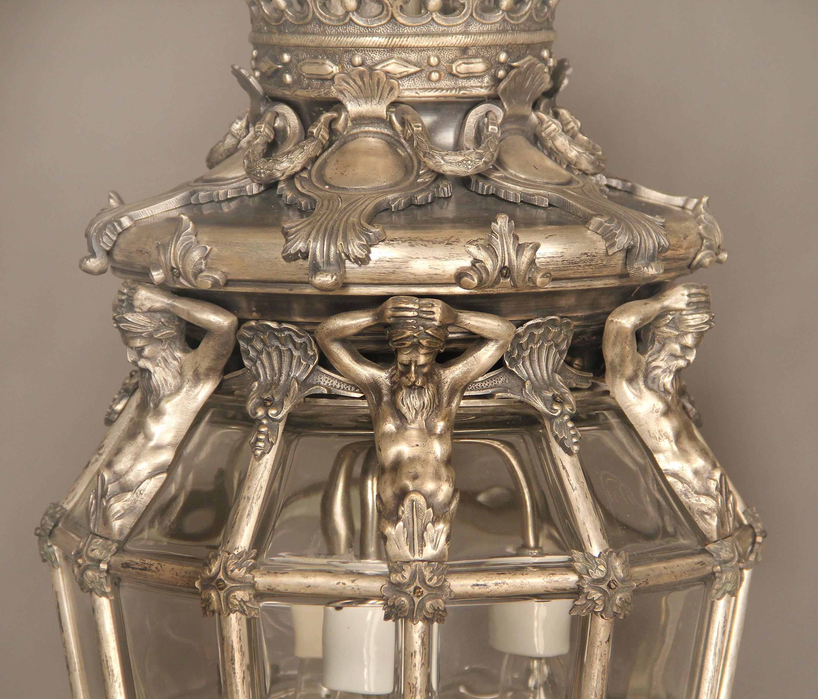 Belle Époque Fine Late 19th Century Silver Gilt and Glass ‘Versailles’ Hall Lantern For Sale