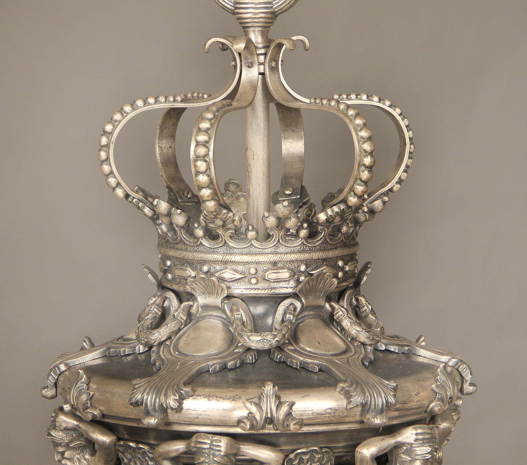 French Fine Late 19th Century Silver Gilt and Glass ‘Versailles’ Hall Lantern For Sale