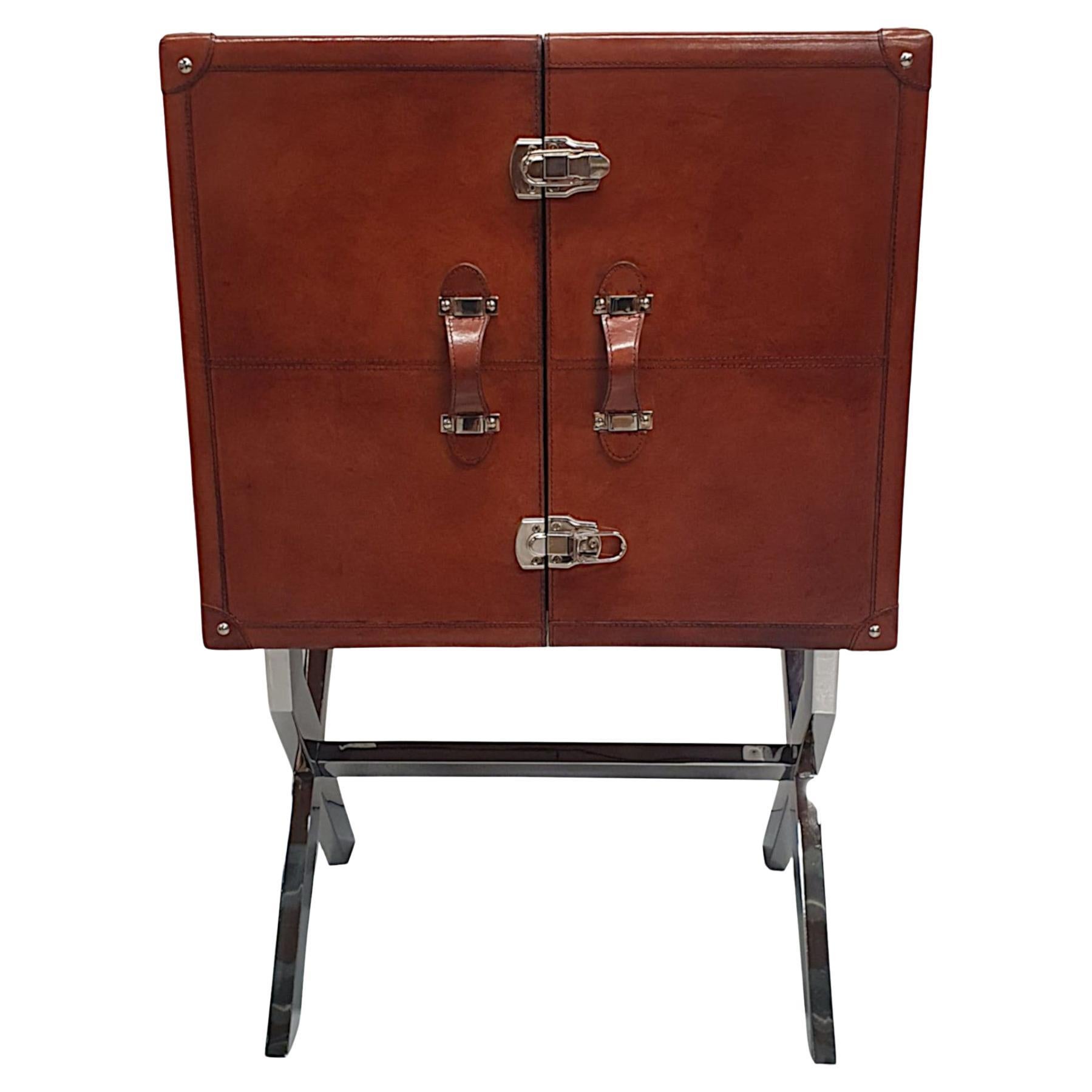 A Fine Leather and Chrome Drinks Cabinet For Sale