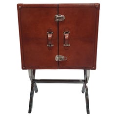 Antique A Fine Leather and Chrome Drinks Cabinet
