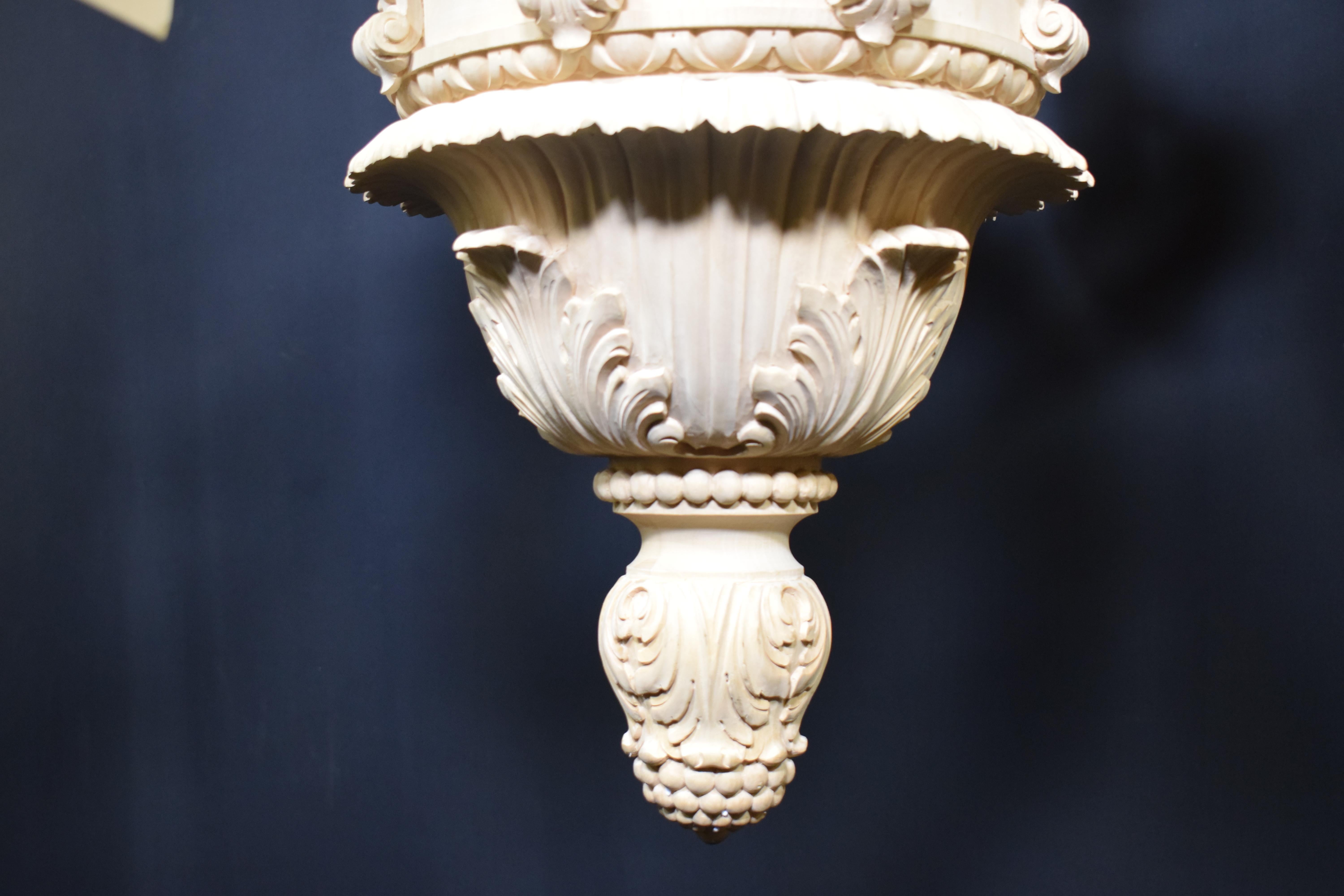 Hand-Carved Fine Louis XIV Style Wooden Chandelier For Sale