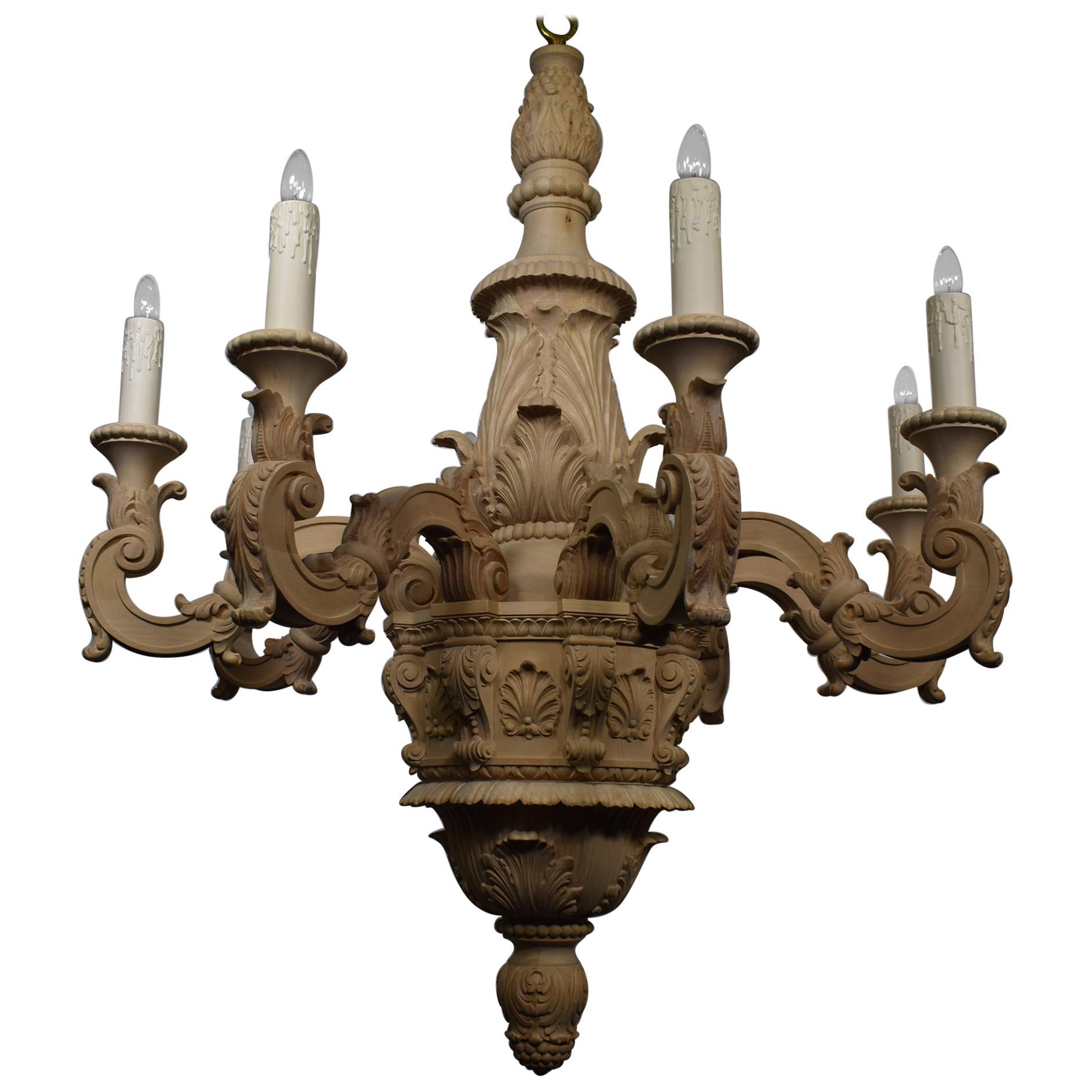 Fine Louis XIV Style Wooden Chandelier For Sale