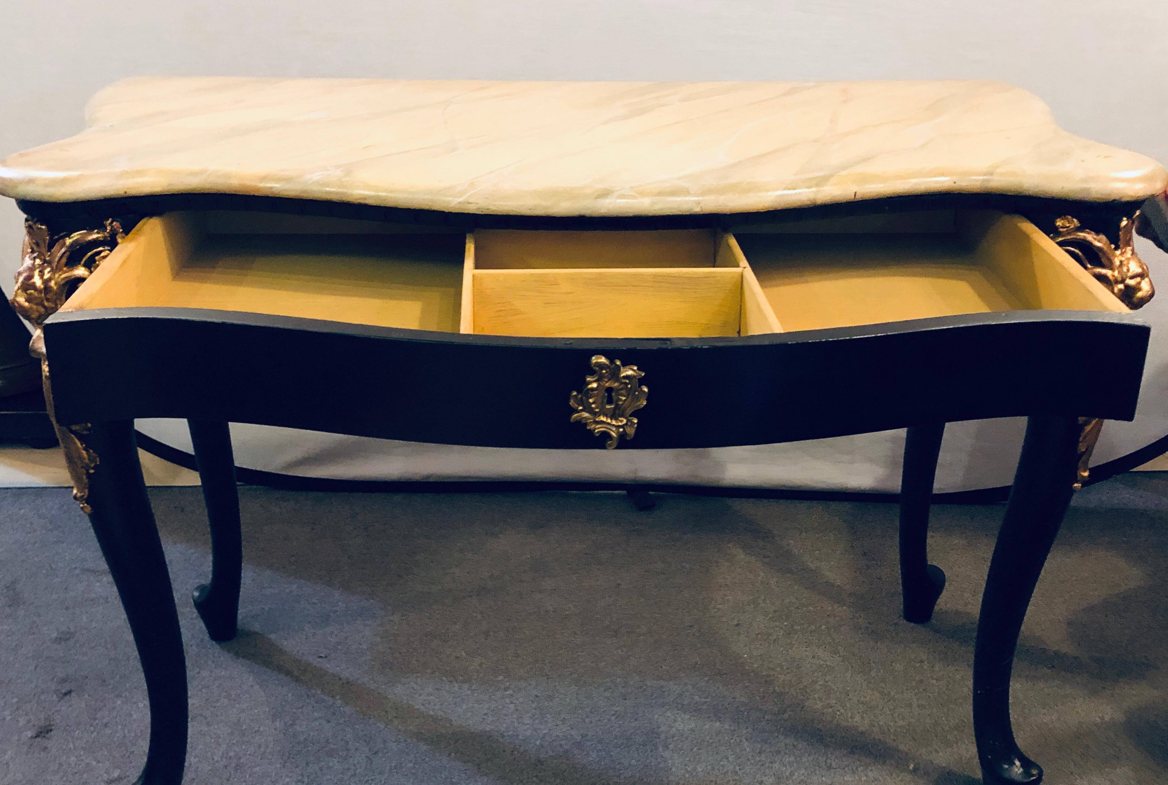 Fine Louis XV Style Ebony and Parcel Gilt Desk or Console or Serving Table In Good Condition In Stamford, CT