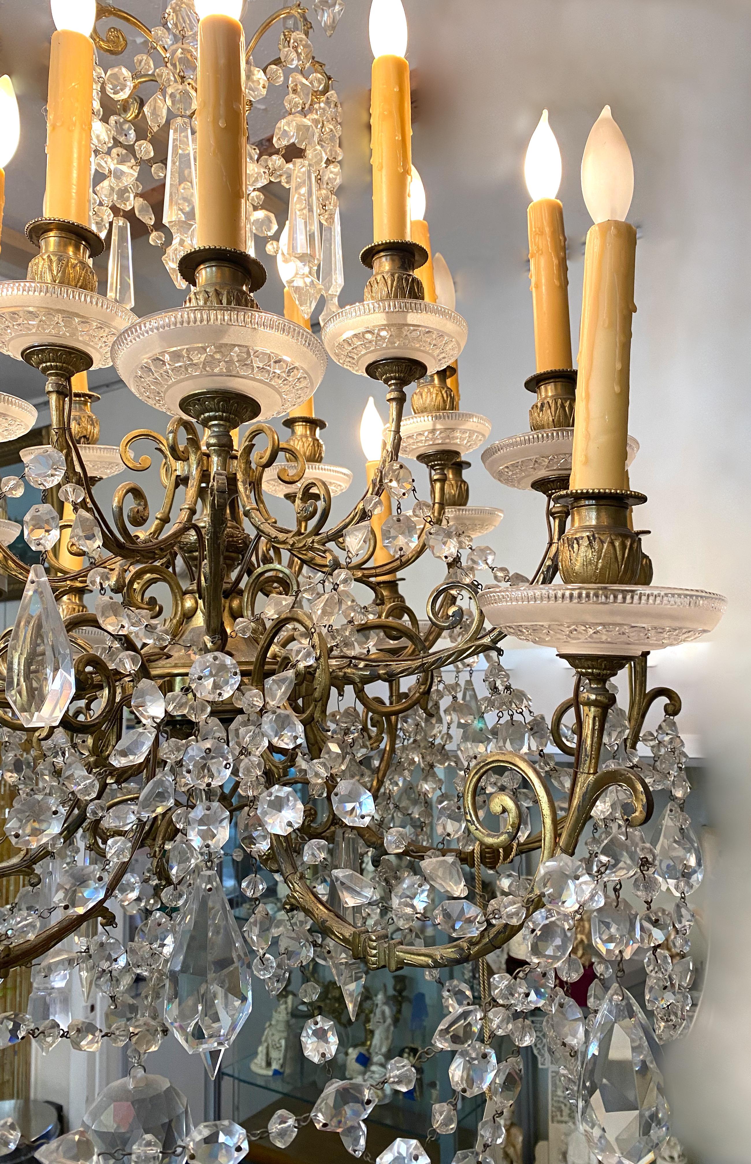 Lustre de style Louis XV à 18 éclairages en bronze doré et cristal taillé, XIXe siècle Bon état - En vente à West Palm Beach, FL