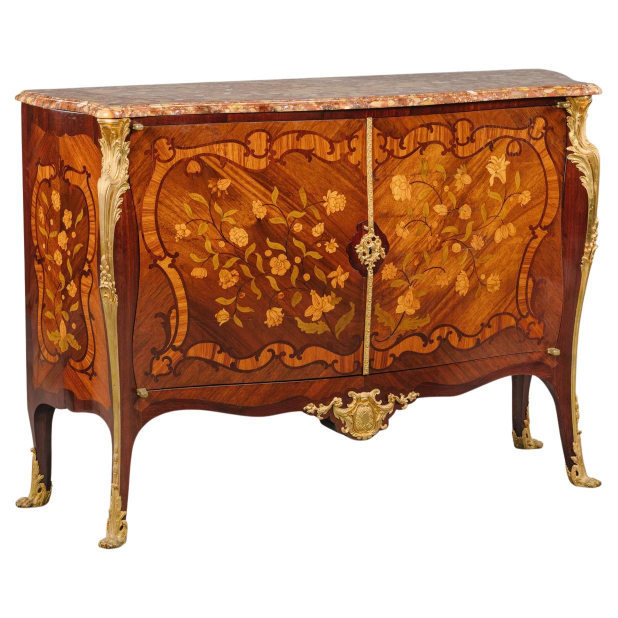 Fine Louis XV Style Gilt-Bronze Mounted Marquetry Inlaid Commode