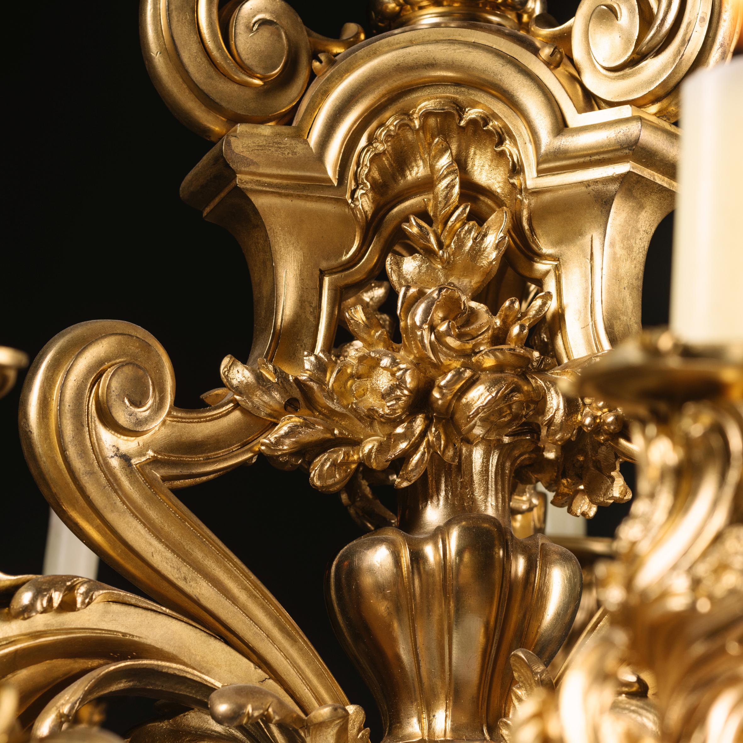 French Fine Louis XV Style Gilt-Bronze Nine-Light Chandelier For Sale