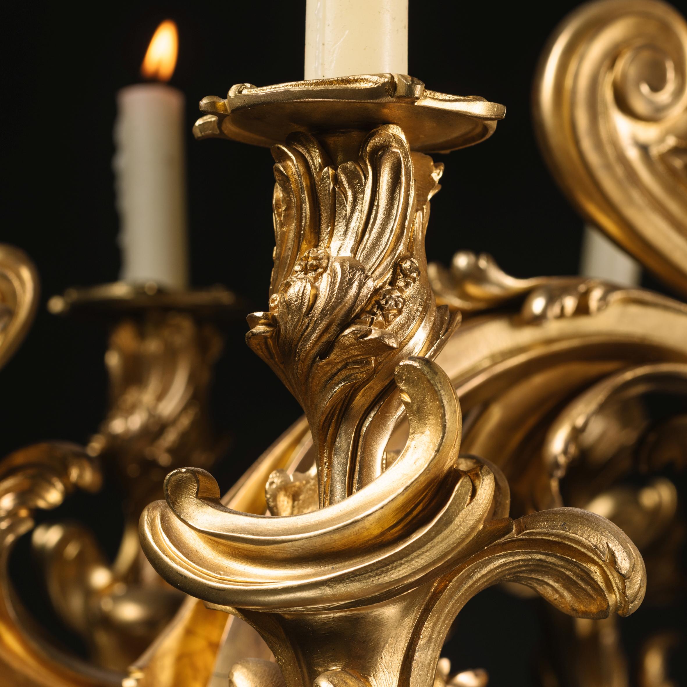 Fine Louis XV Style Gilt-Bronze Nine-Light Chandelier For Sale 2