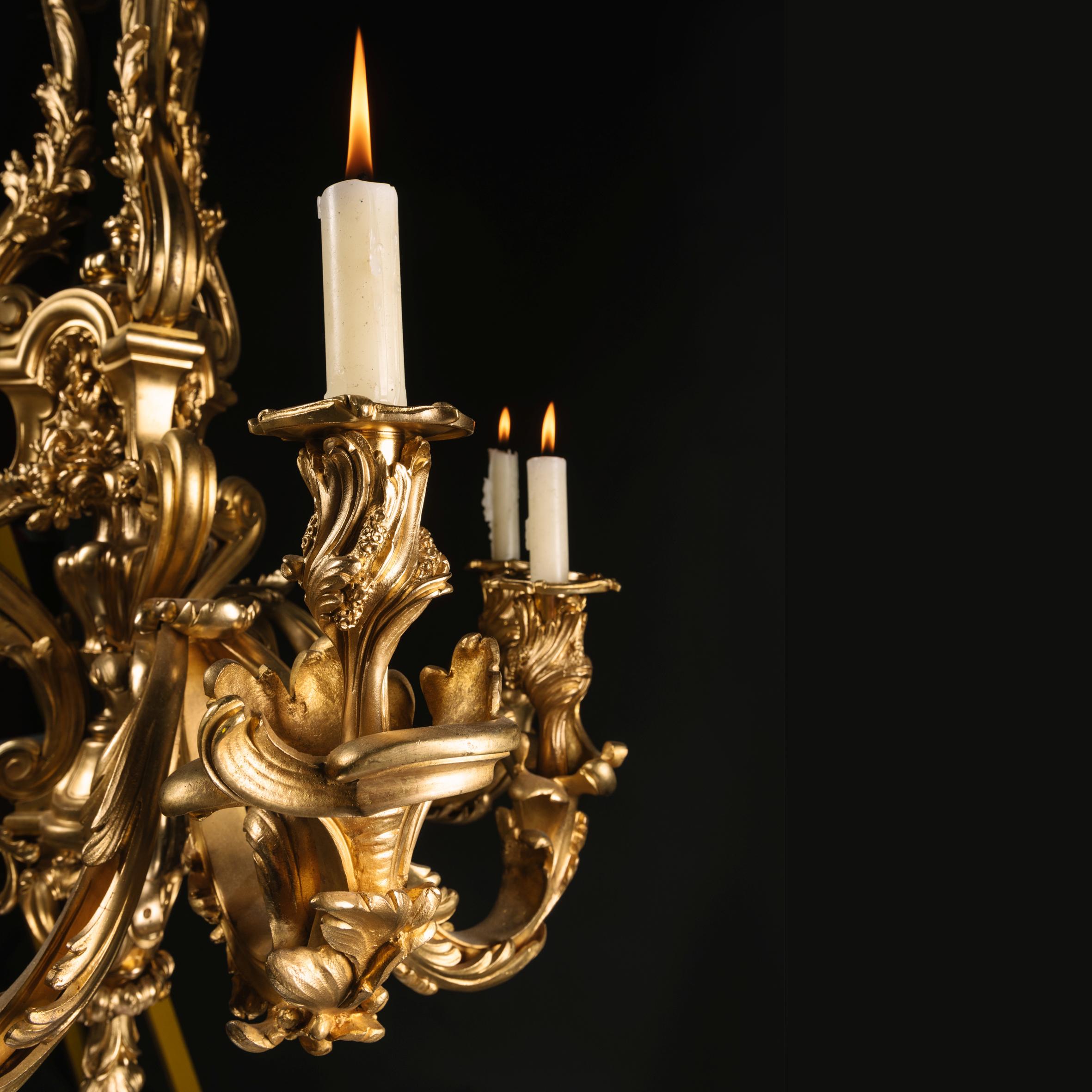 Fine Louis XV Style Gilt-Bronze Nine-Light Chandelier For Sale 4