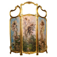 Used A Fine Louis XV Style Giltwood and Oil on Panel Three-Panelled Screen