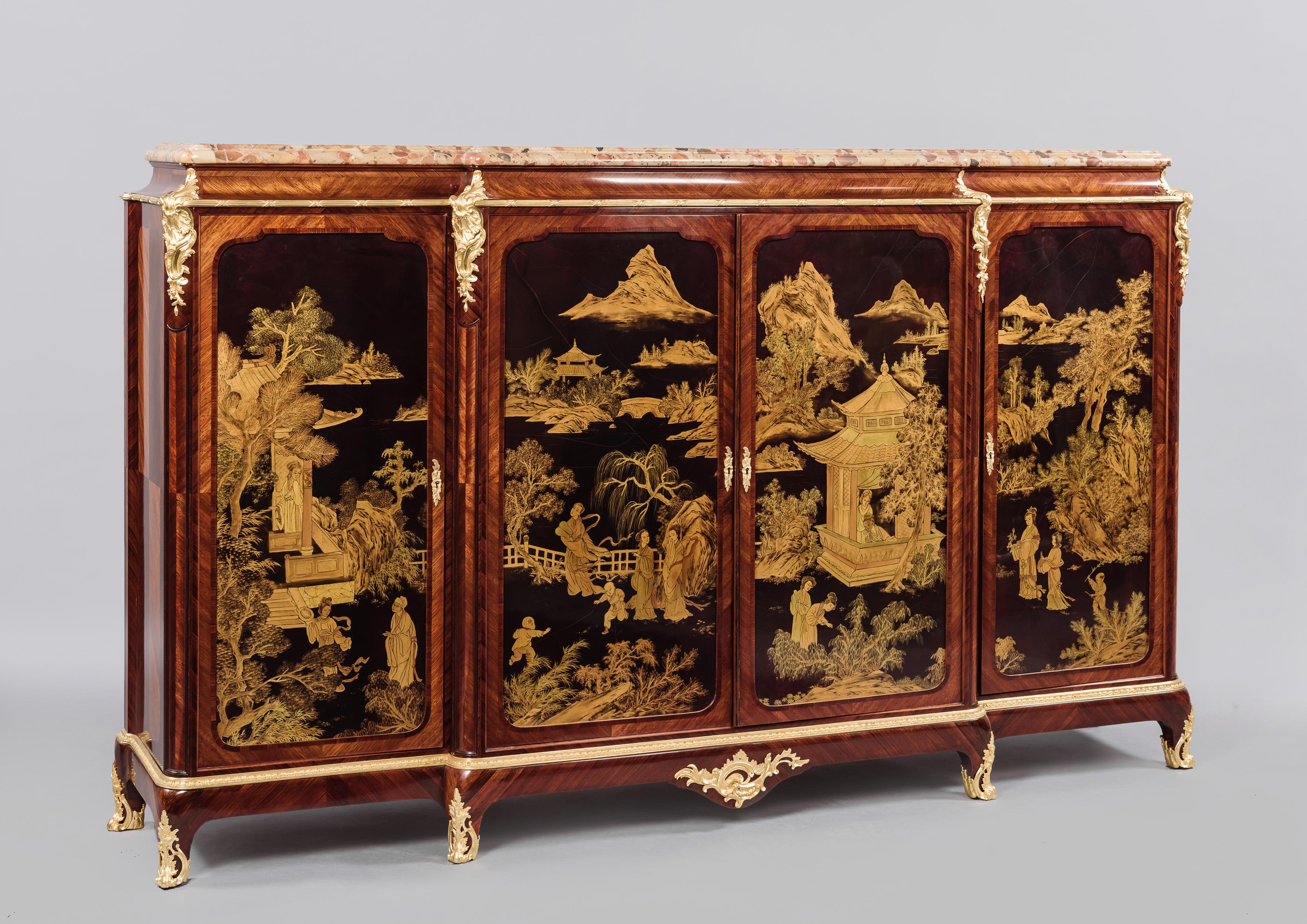 French Fine Louis XV Style Japanned Side Cabinet by Henri Nelson, circa 1900 For Sale