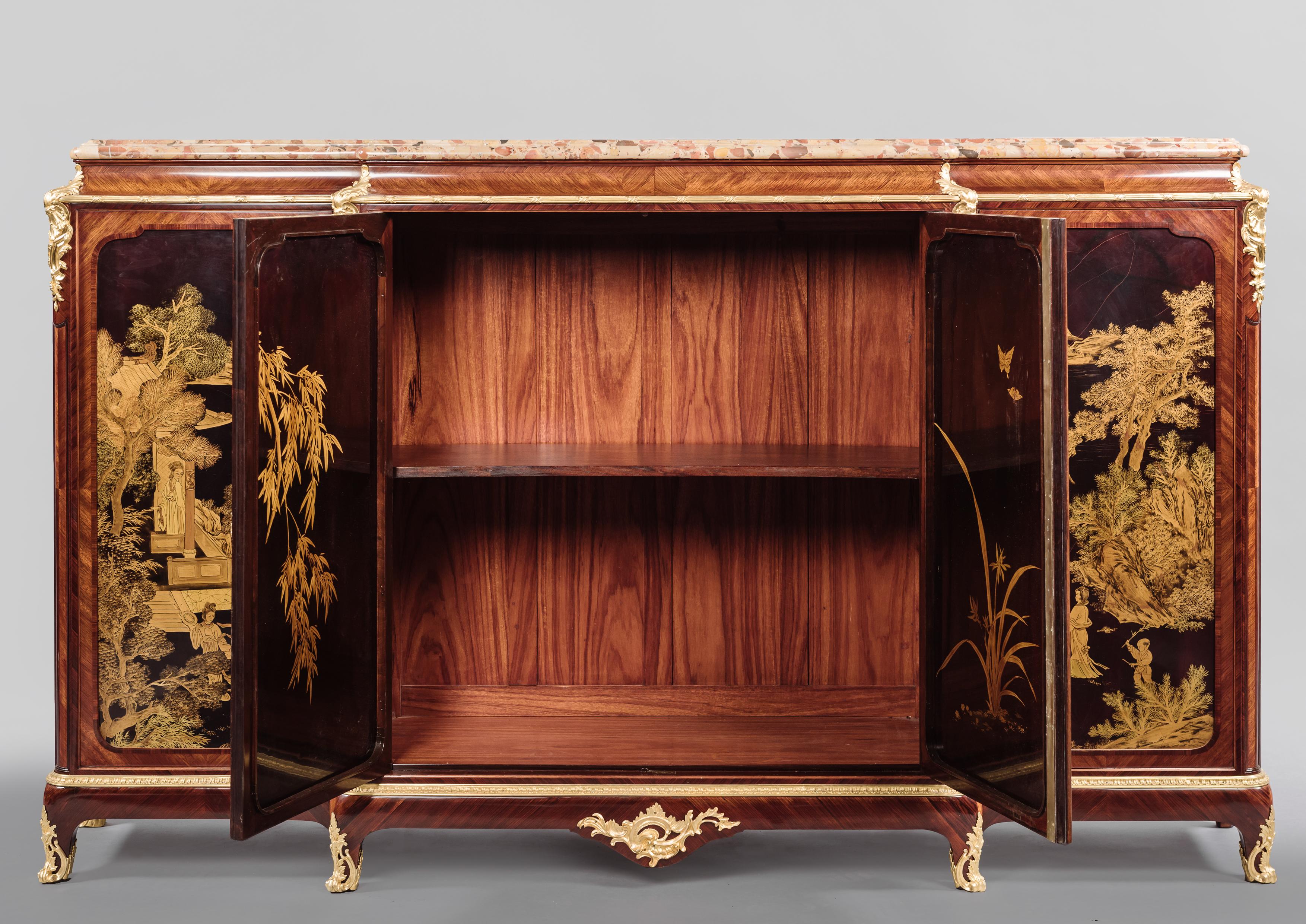 Gilt Fine Louis XV Style Japanned Side Cabinet by Henri Nelson, circa 1900 For Sale