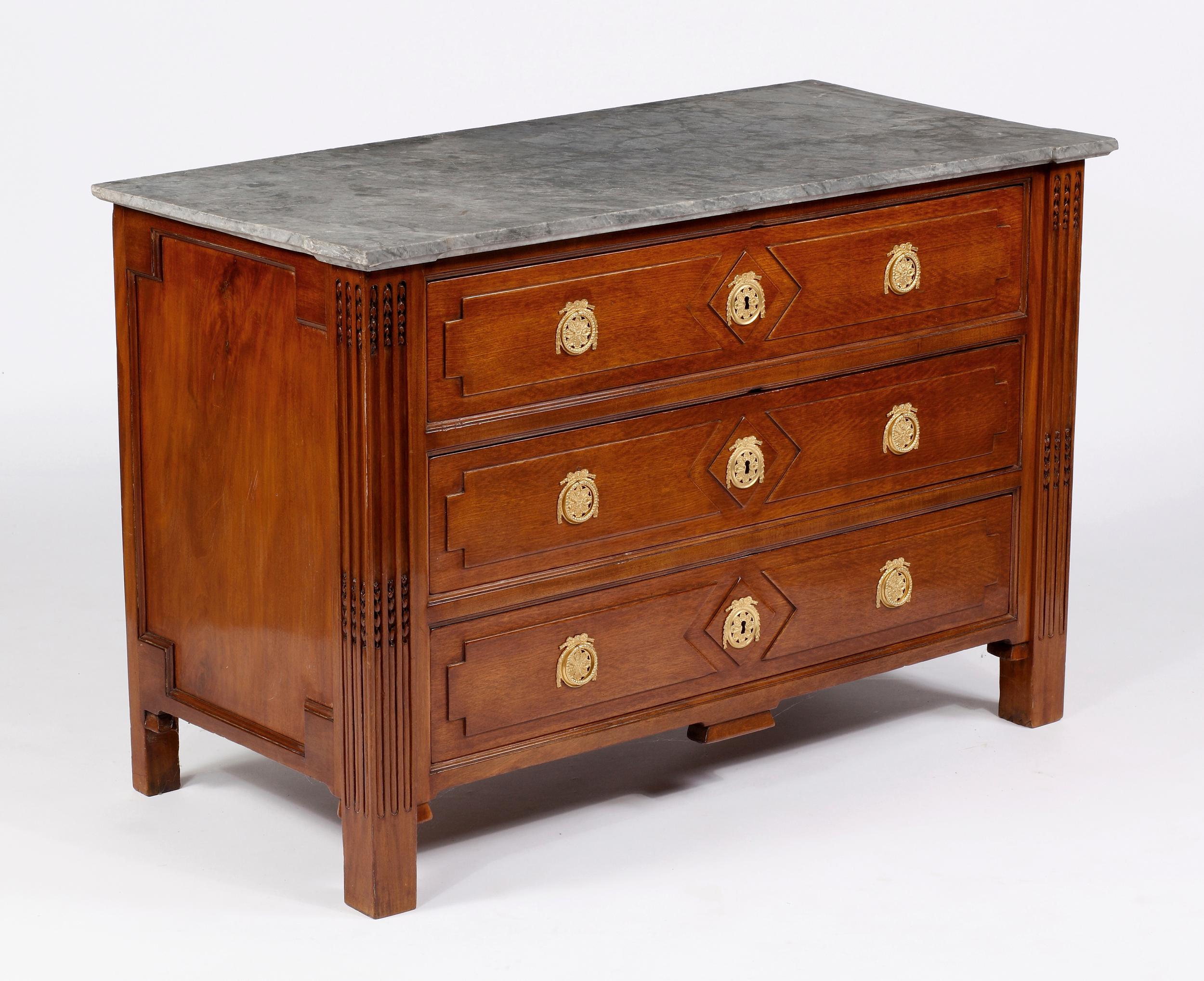French A Fine Louis XVI Parisian Mahogany Marble Top Commode, 18th Century For Sale