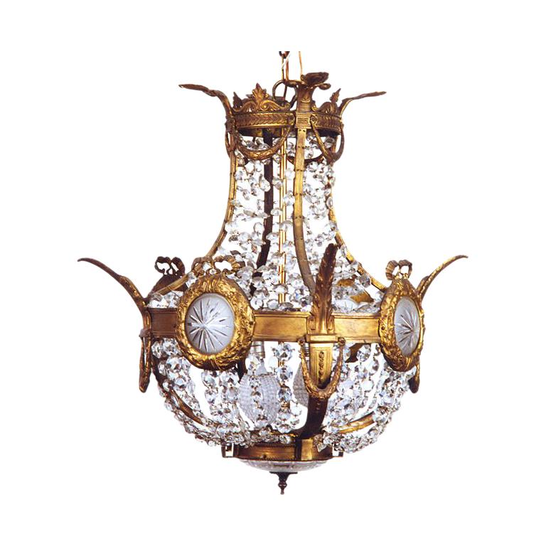 A Fine Louis XVI Style Bronze & Crystal Chandelier For Sale