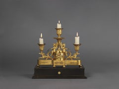 Fine Louis XVI Style Gilt Bronze and Ebony Three-Light Desk Stand, circa 1820