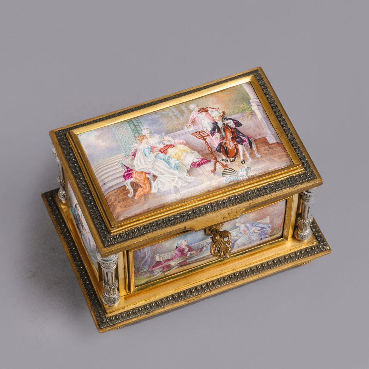 Fine Louis XVI Style Gilt-Bronze and Sèvres Style Porcelain Mounted Jewellery For Sale 1