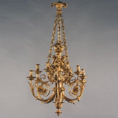 A Fine Louis XVI Style Gilt-Bronze Cherub Twelve-Light Chandelier