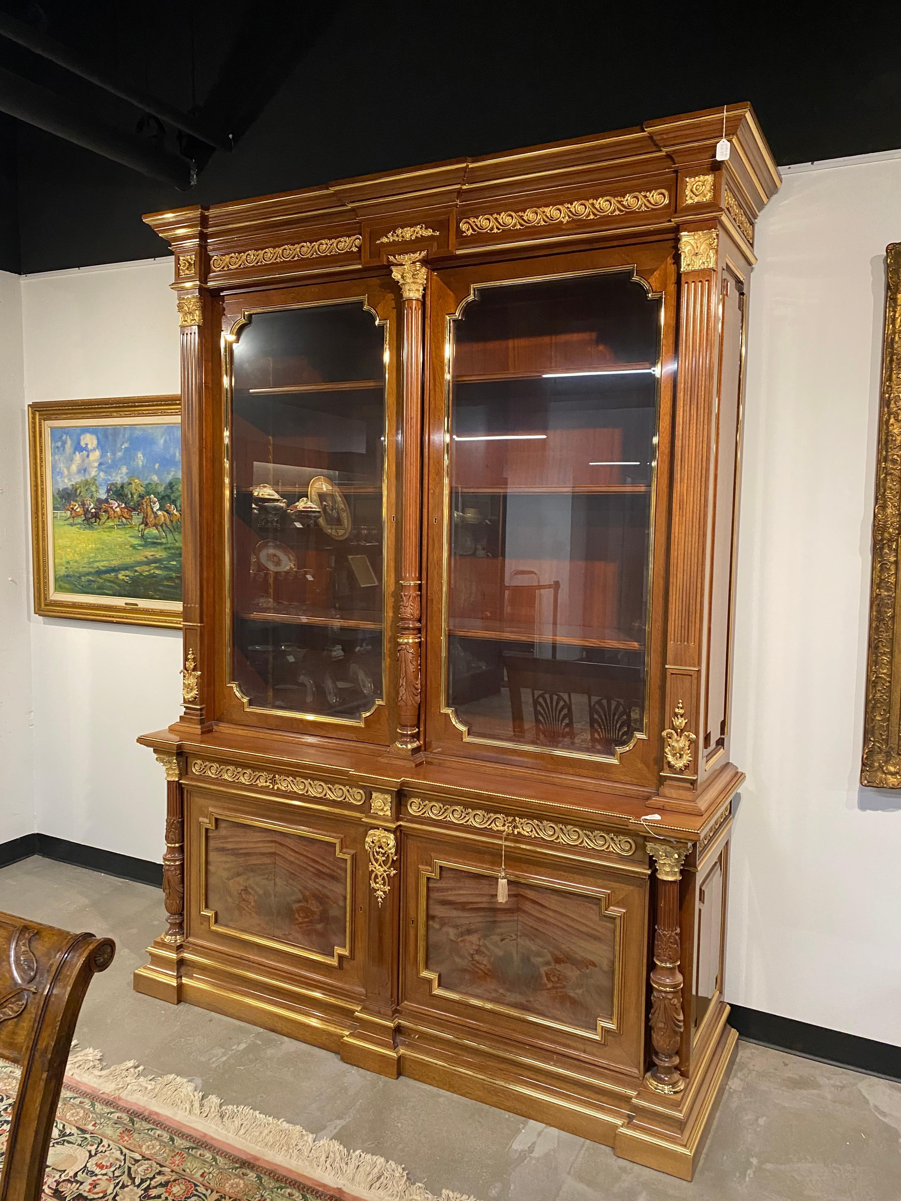 French A Fine Louis XVI Style Gilt-Bronze Mounted Mahogany Bookcase Bibliotheque For Sale