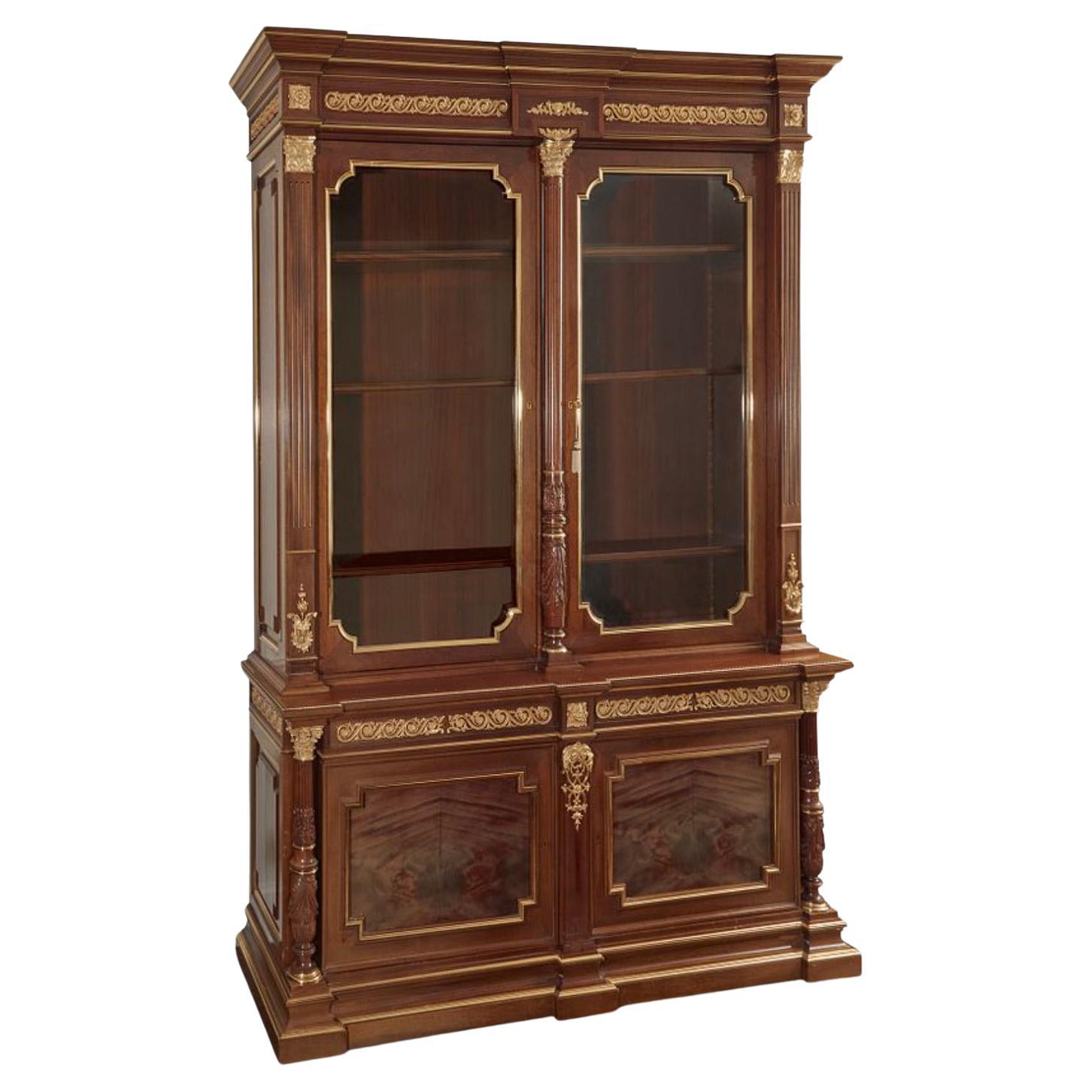 A Fine Louis XVI Style Gilt-Bronze Mounted Mahogany Bookcase Bibliotheque For Sale