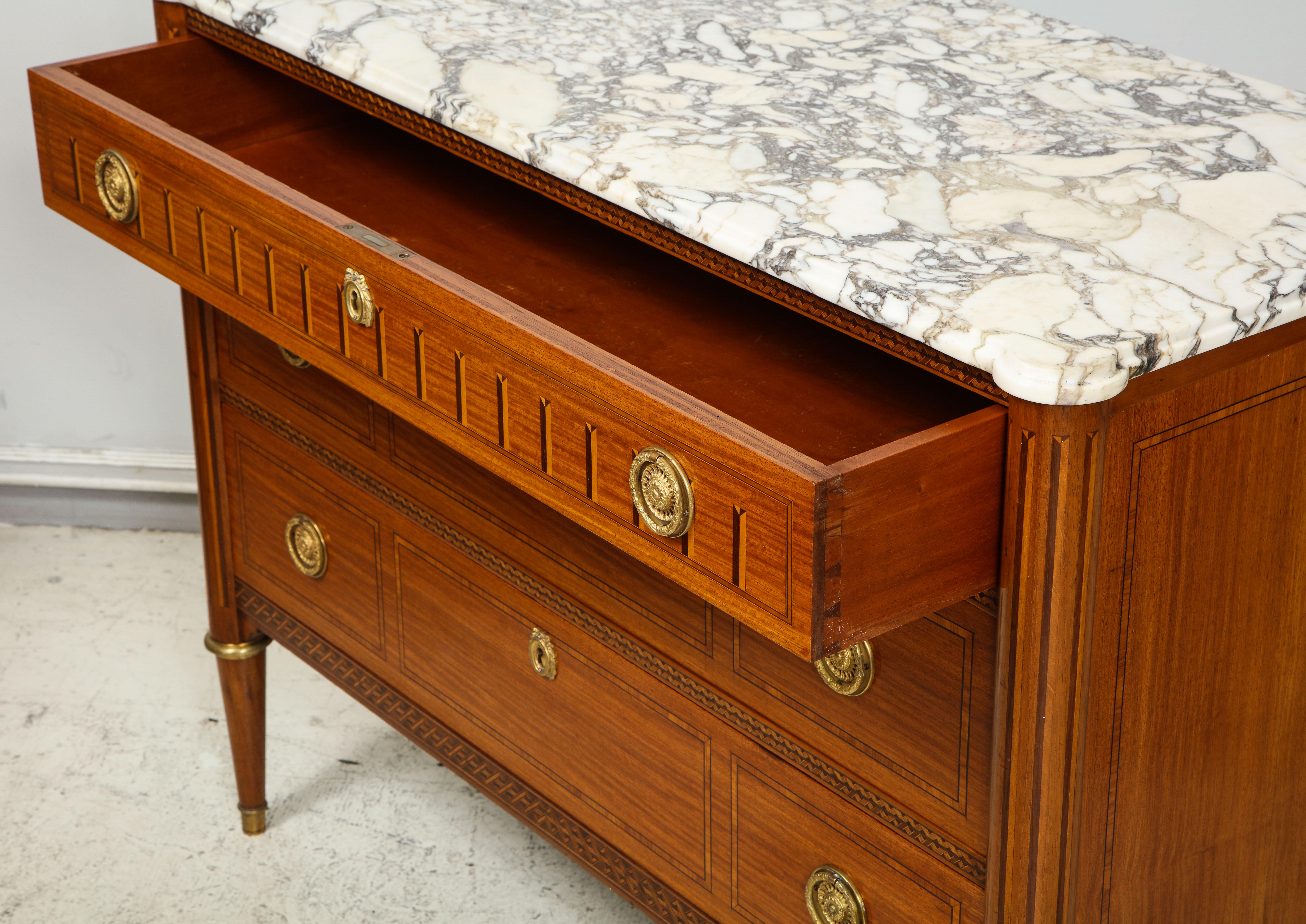 20th Century Antique Louis XVI Style Parquetry Commode with Marble Top
