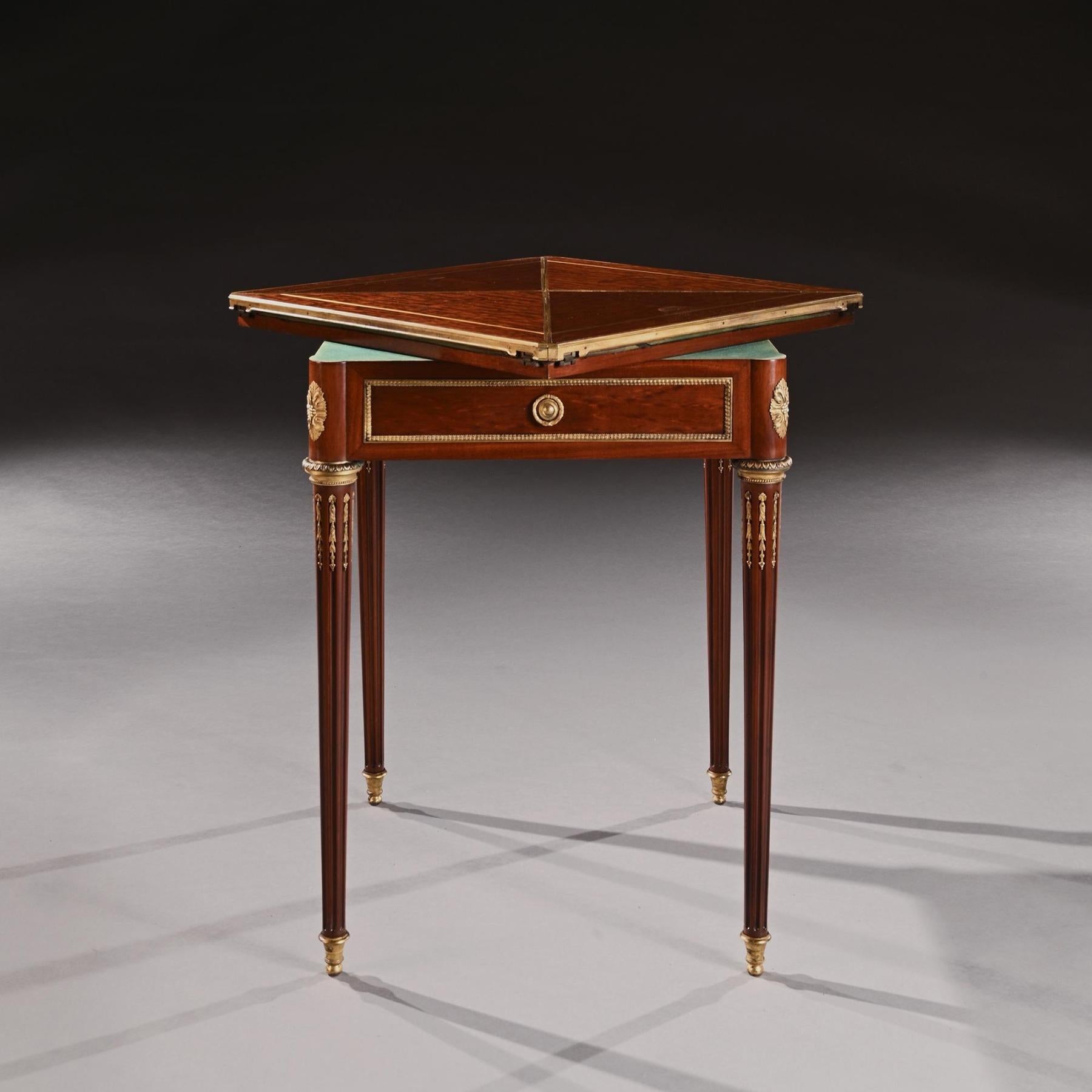 French Late 19th Century Mahogany Envelope Card Table by Antoine Lampre, Paris. For Sale