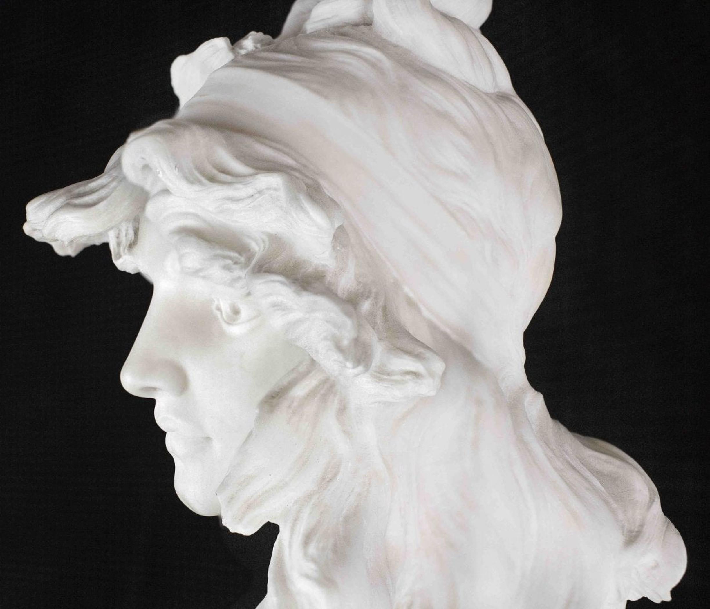 Alfred Jean Foretay (1861-1944)
A fine marble bust of a lady,
Velléda
signed ALFRED JEAN FORETAY
 Measure: Height 27 in. (68.58 cm.)
Catalogue note:
This striking sculpture was created by a Swiss Art Nouveau sculptor named Alfred Jean Foretay
