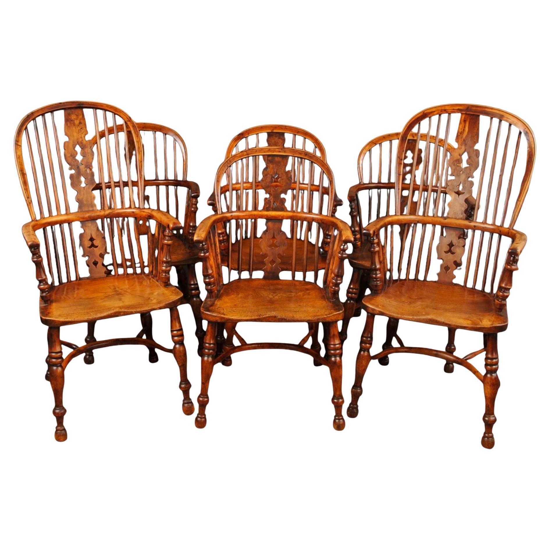 A Fine Matched Set Of Six Nottinghamshire Yew Tree Windsor Armchairs