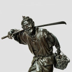A fine Meiji period bronze of a fruit picker by UDAGAWA