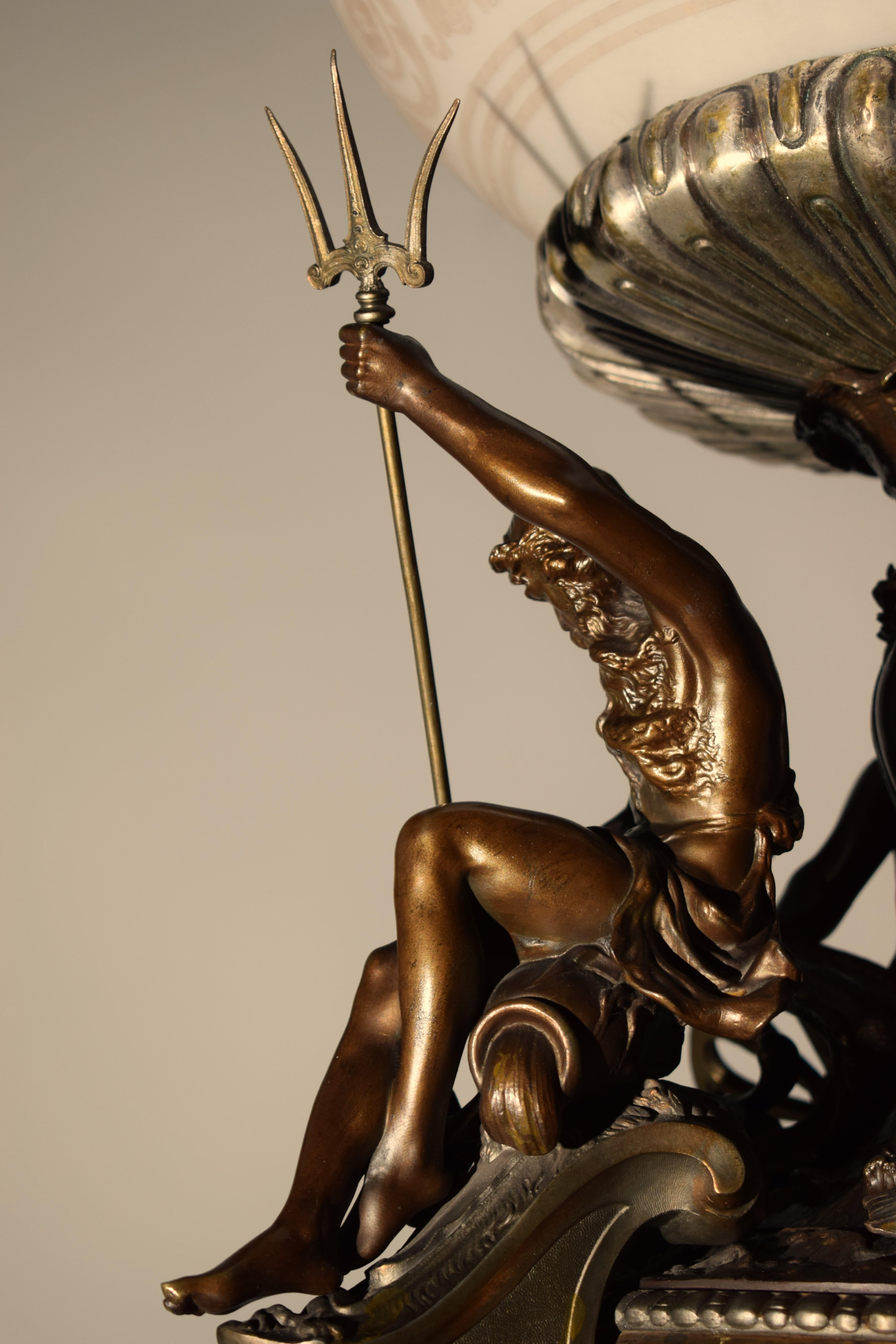 Cast A Fine Metal & Acid Etched Glass Centerpiece For Sale