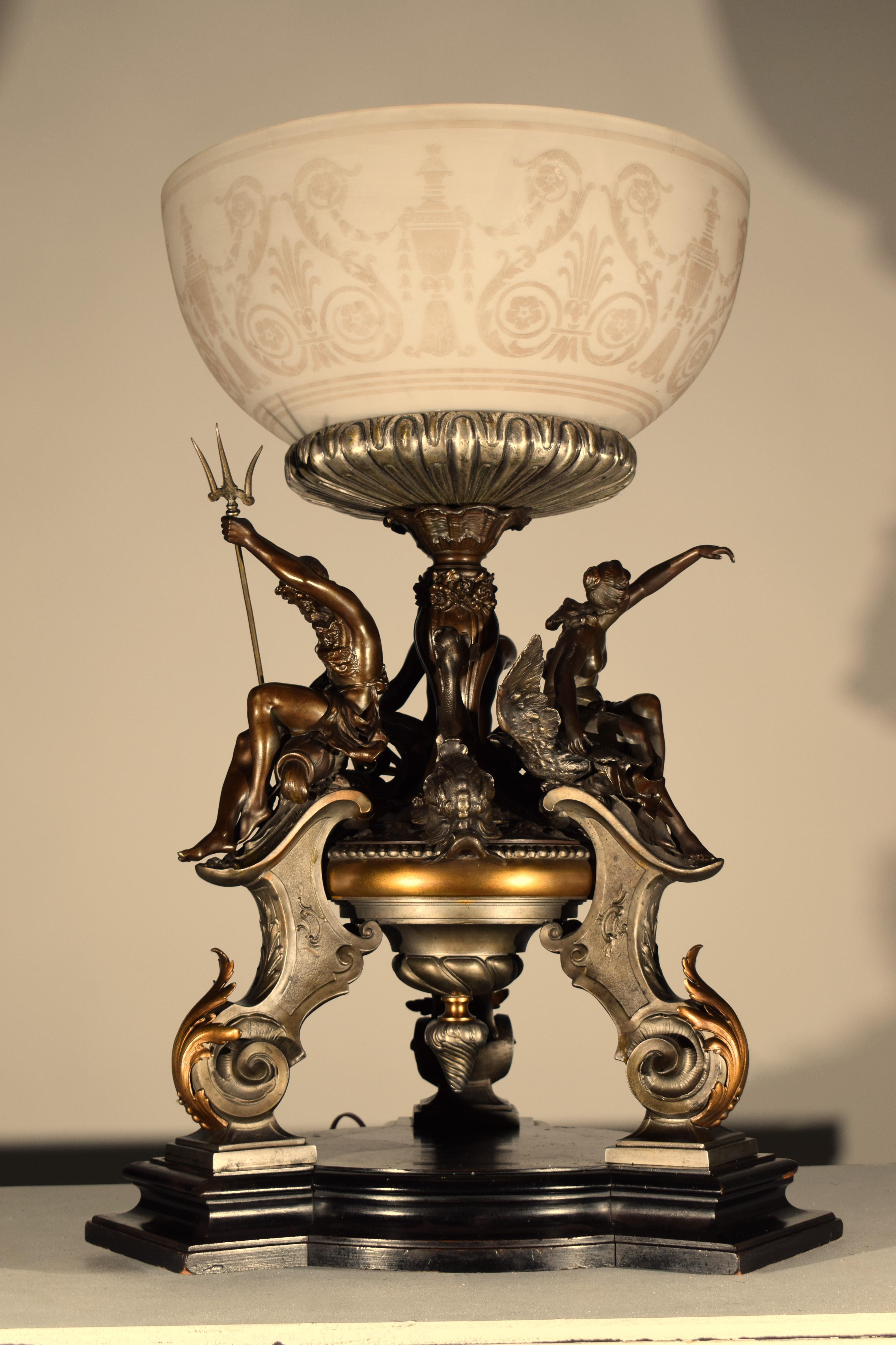 A Fine Metal & Acid Etched Glass Centerpiece For Sale 1