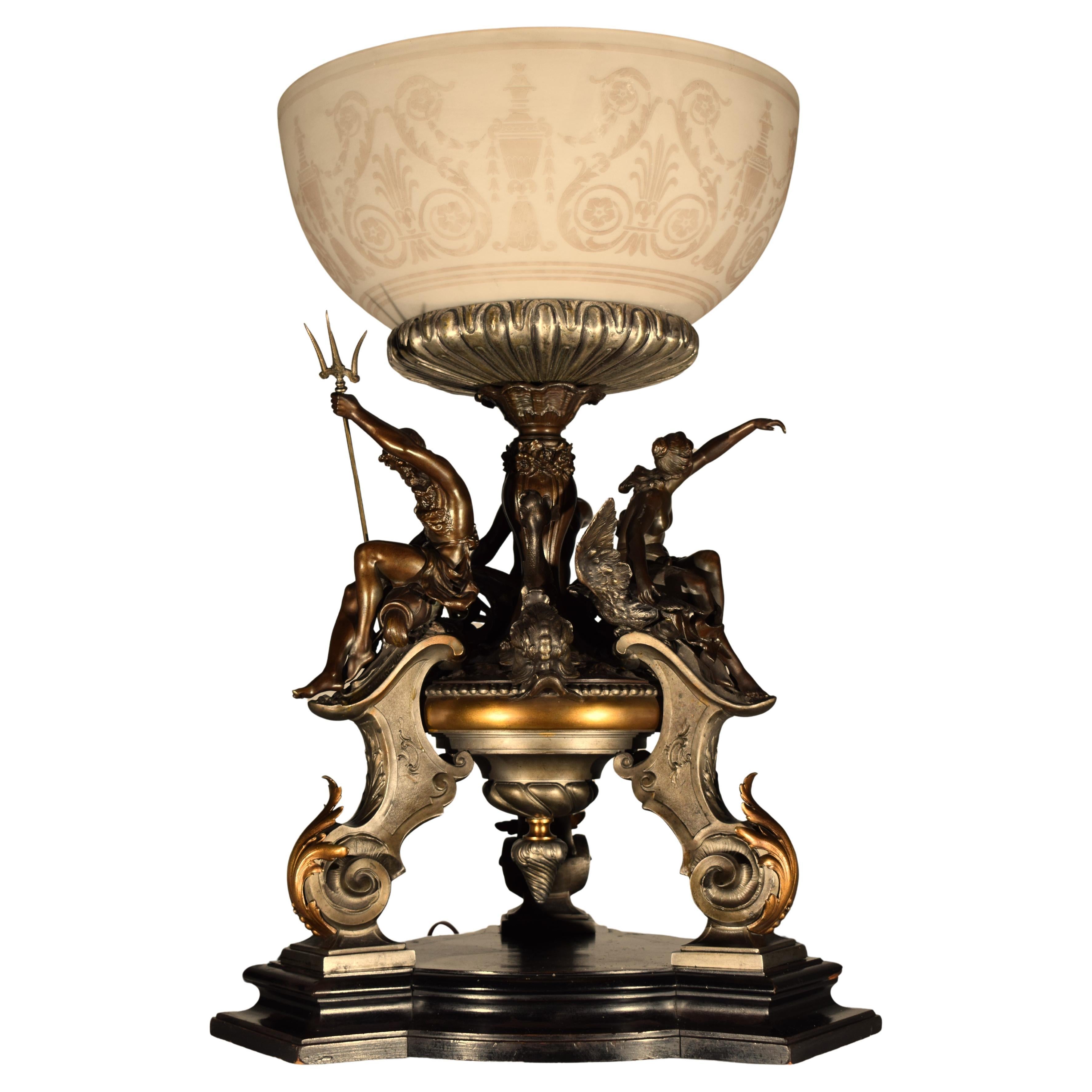 A Fine Metal & Acid Etched Glass Centerpiece For Sale