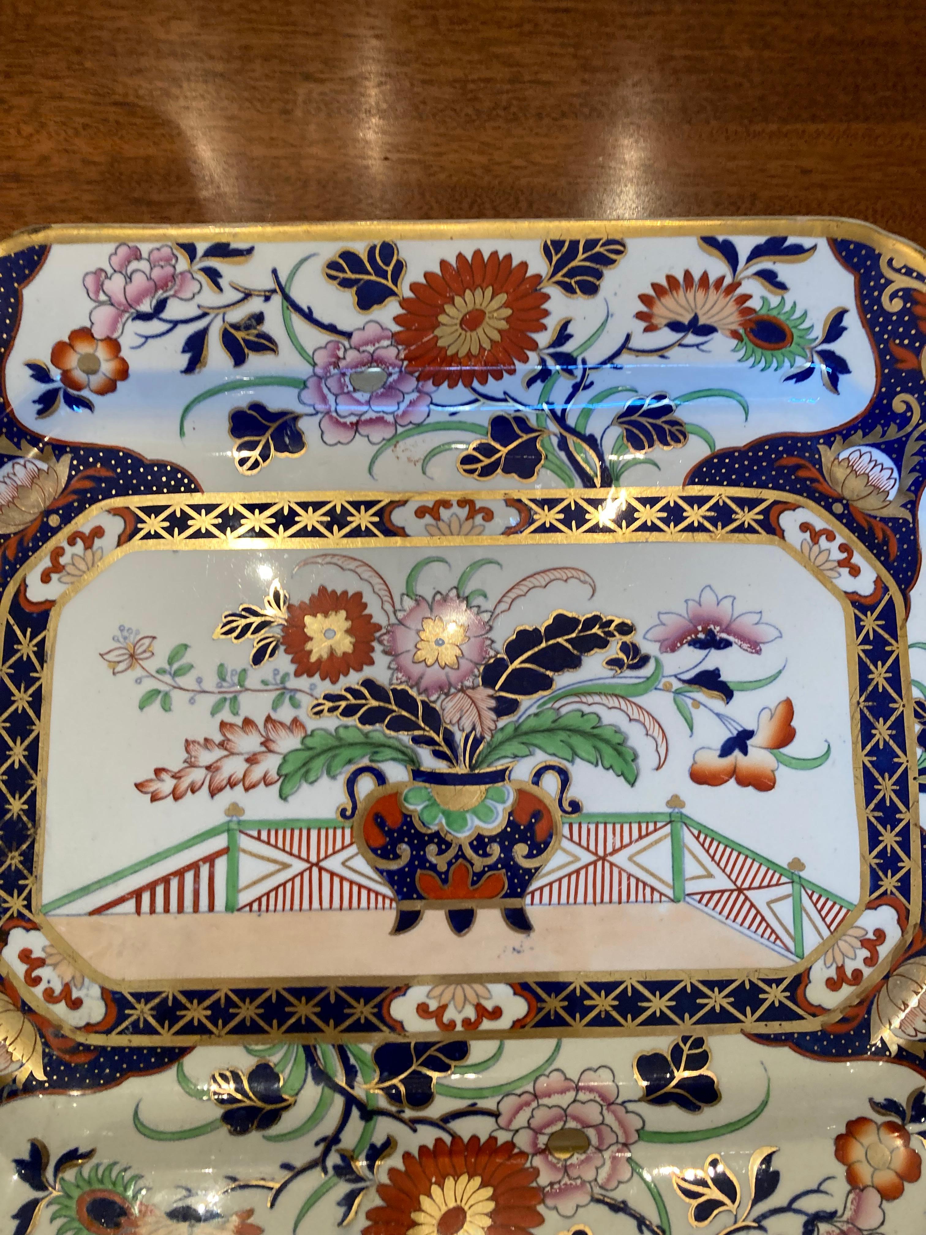 A fine Mid-19th Century Mason's English Stoneware platter with canted corners in a Imari Palette.