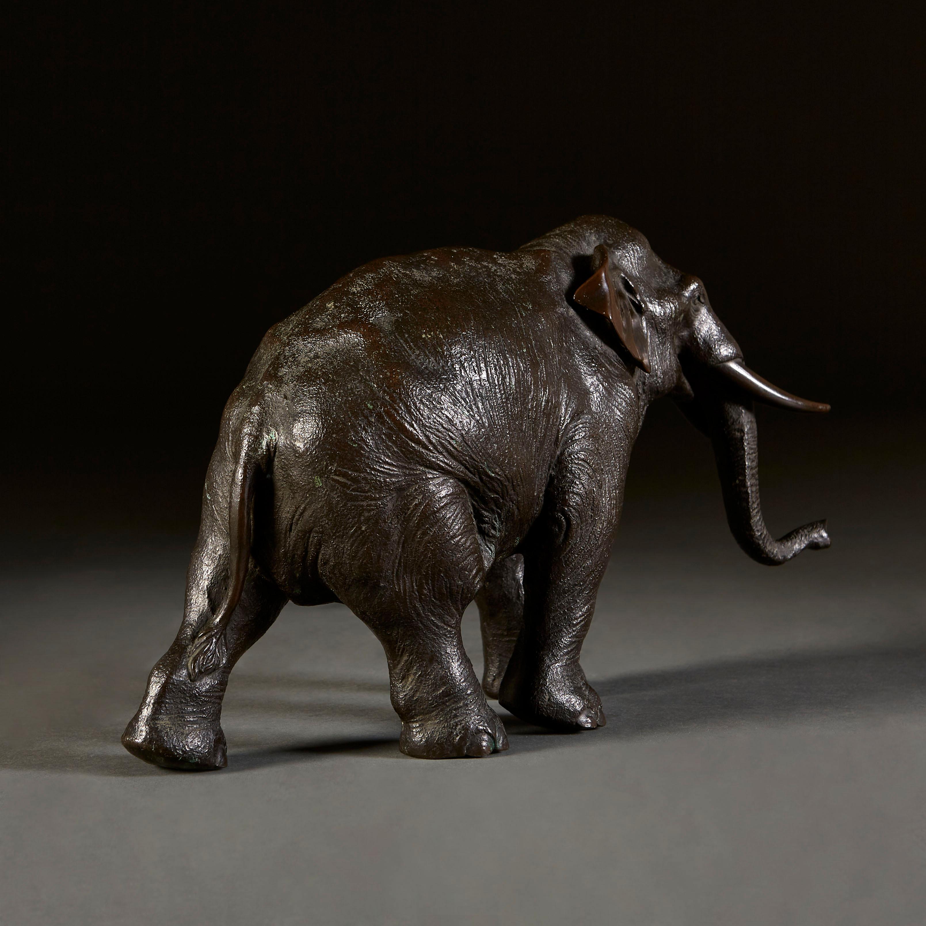 Fine Mid Nineteenth Century Japanese Bronze Okimono of an Elephant In Good Condition In London, GB