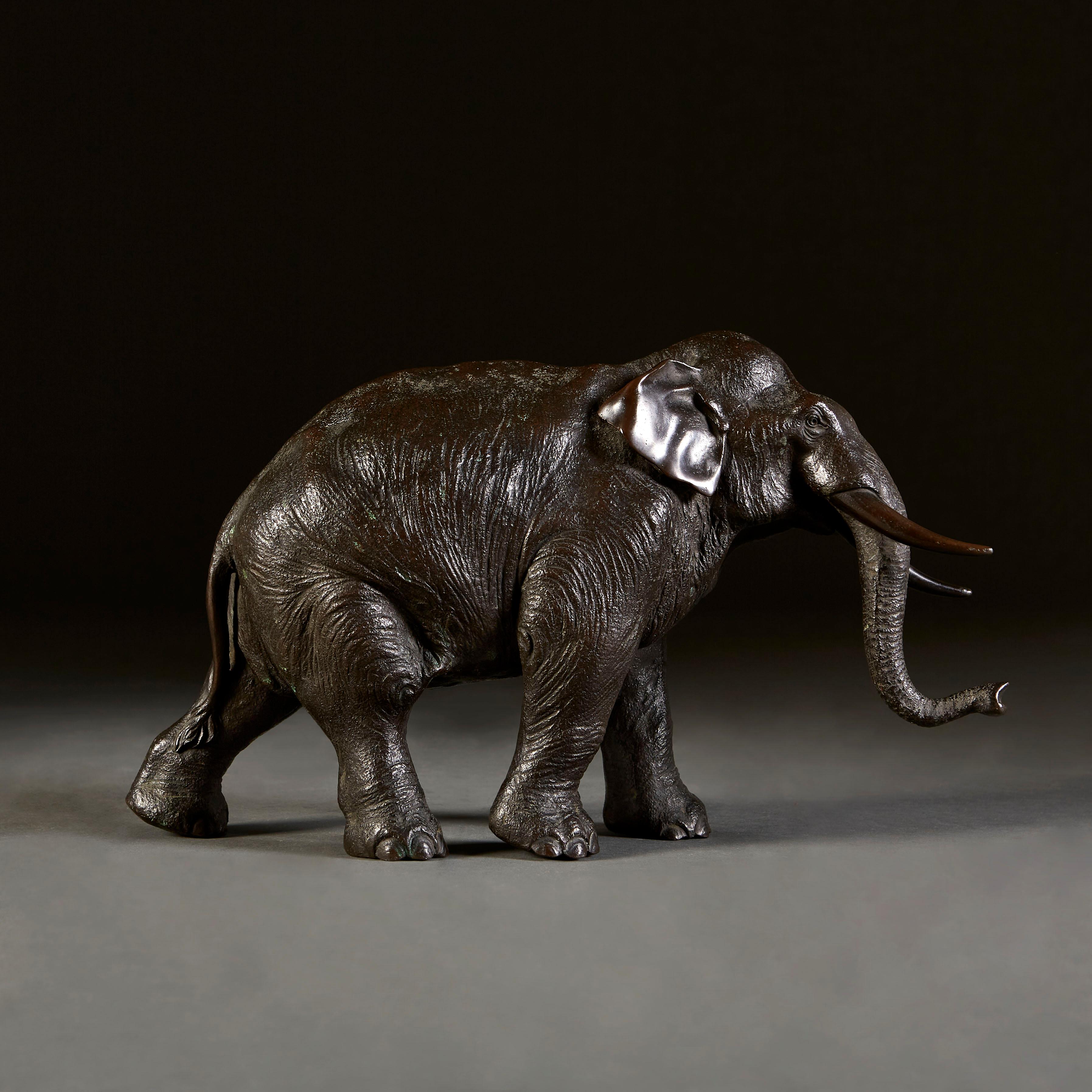 19th Century Fine Mid Nineteenth Century Japanese Bronze Okimono of an Elephant