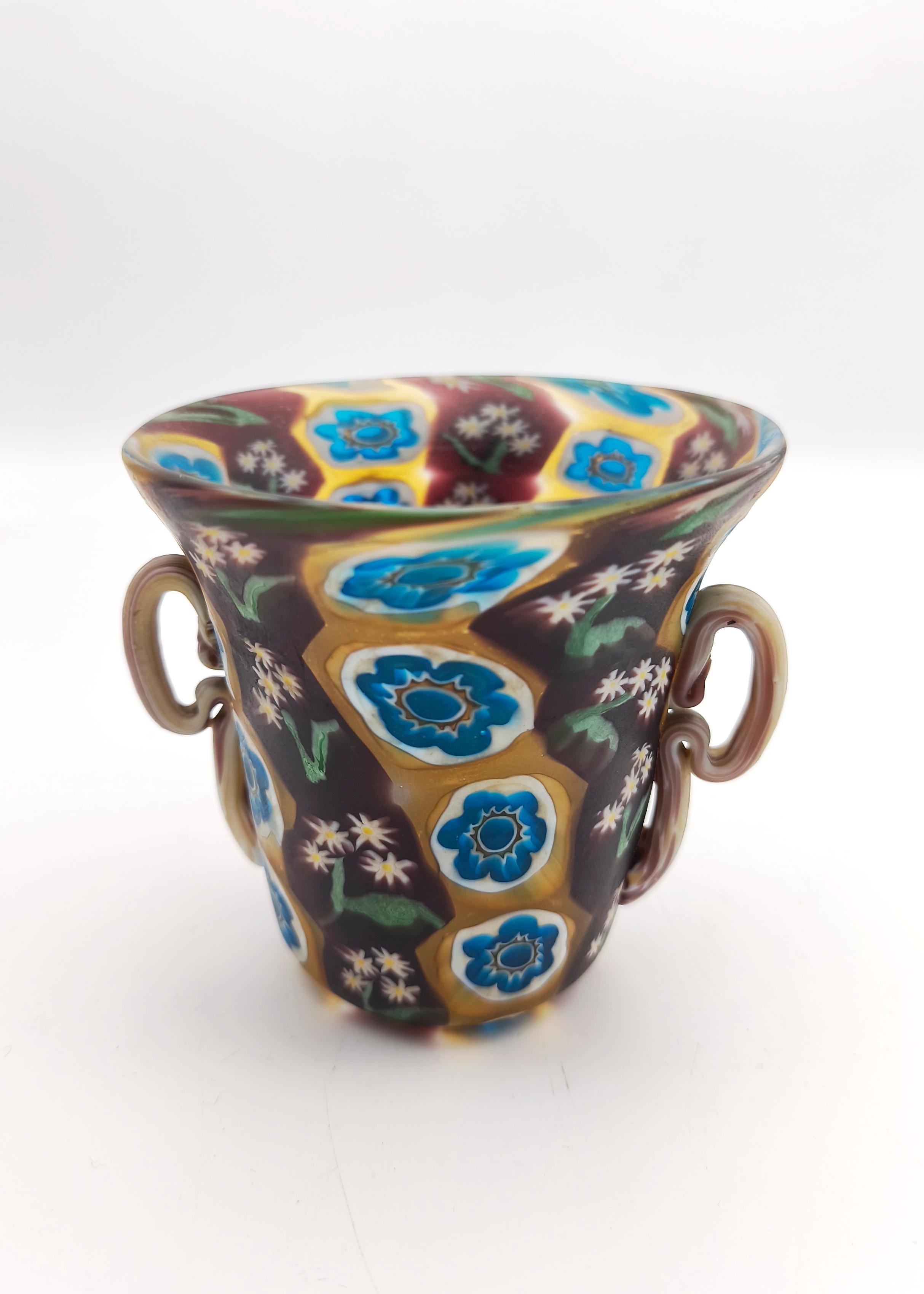 Arts and Crafts A fine millefiori murrine handle vase from Murano, ca. 1910, Fratelli Toso For Sale