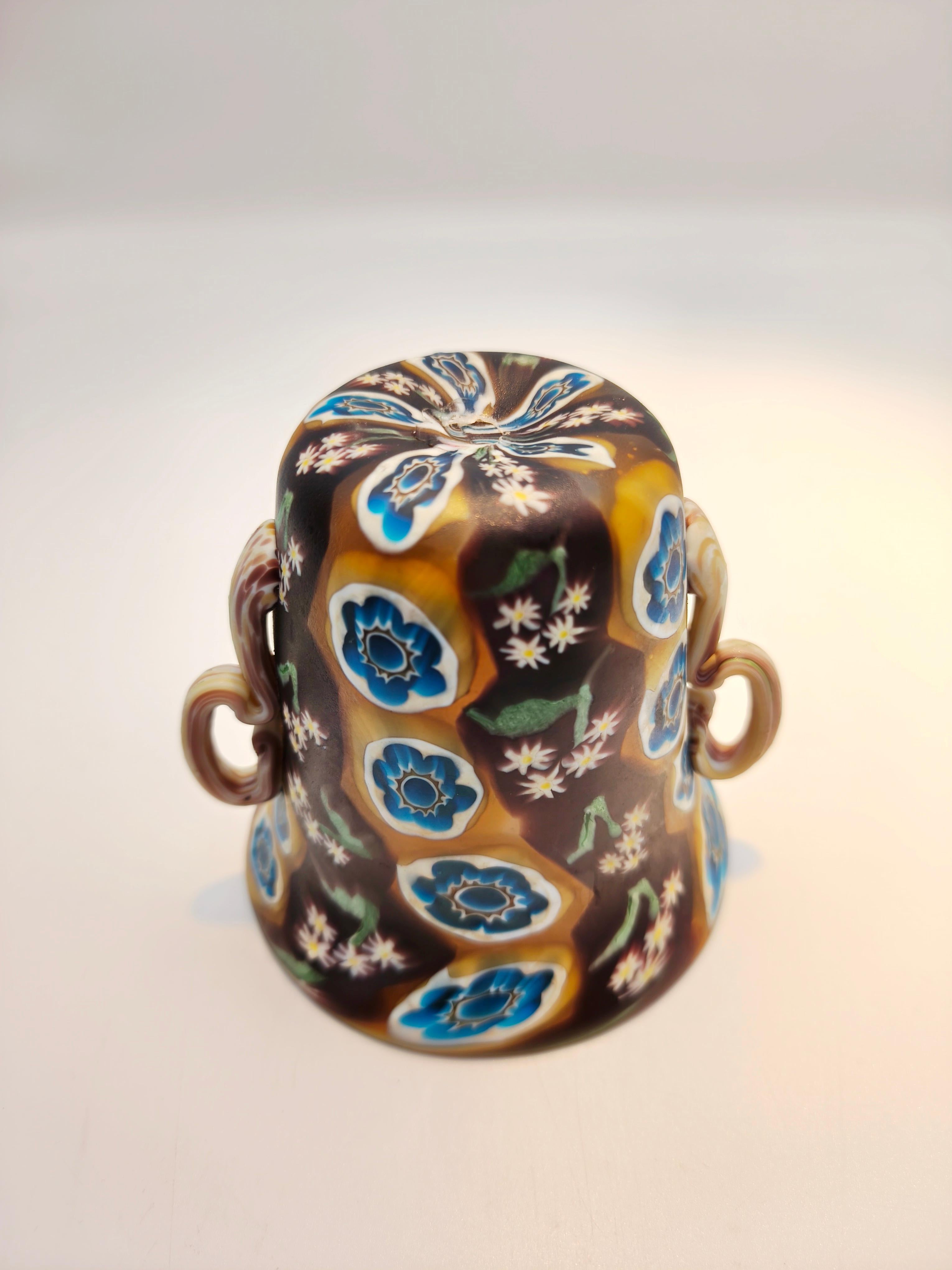 Italian A fine millefiori murrine handle vase from Murano, ca. 1910, Fratelli Toso For Sale