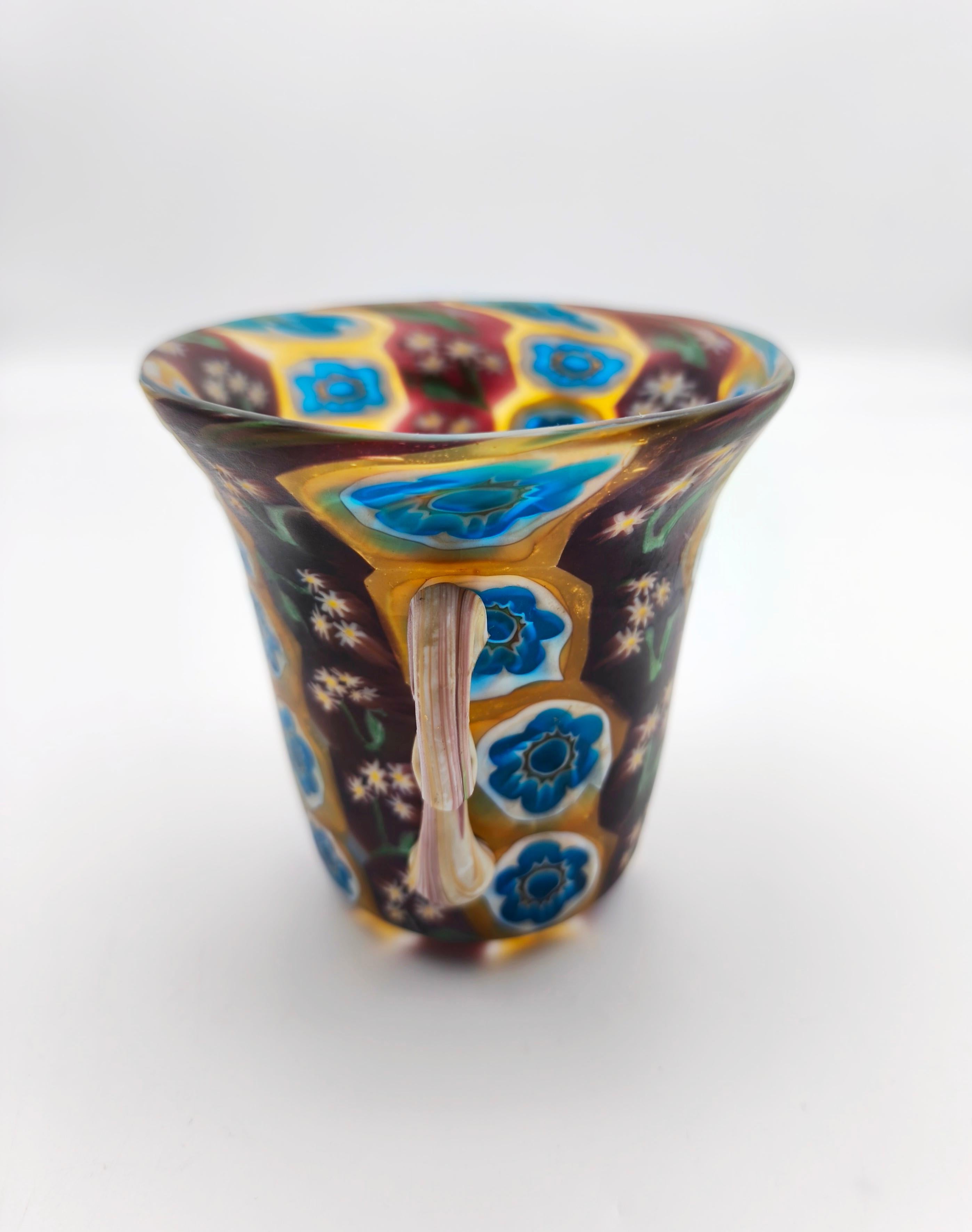 A fine millefiori murrine handle vase from Murano, ca. 1910, Fratelli Toso For Sale 1