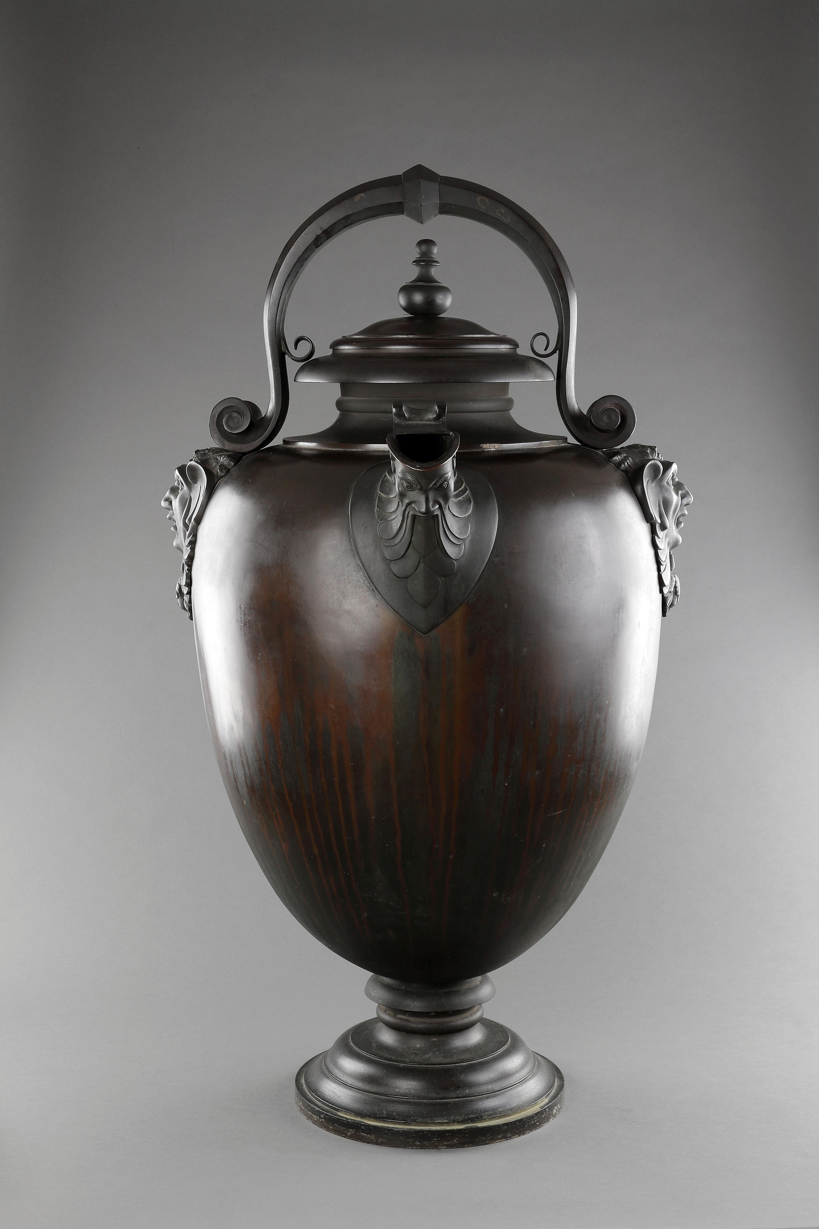 18th Century A Fine Monumental Ovoid Bronze Vase or Ewer 'after the antique' For Sale