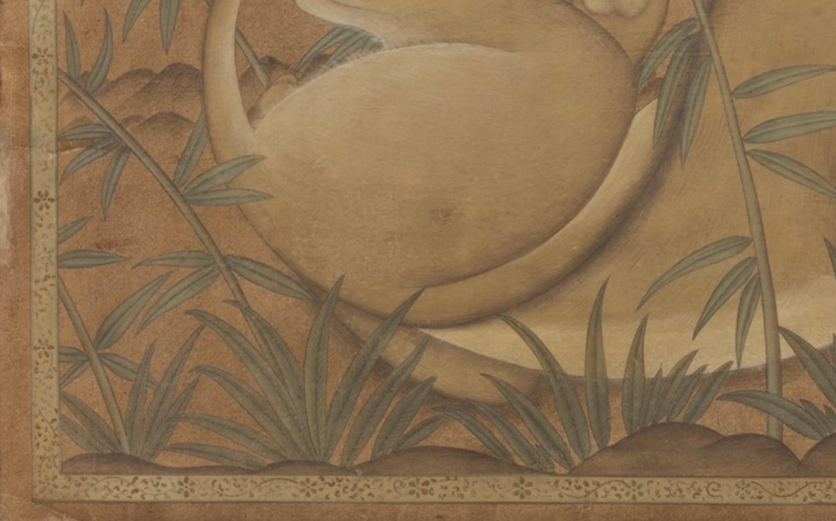 Hand-Painted Fine Mughal Painting of a ‘Lion at Rest’, North India, Early 19th Century For Sale