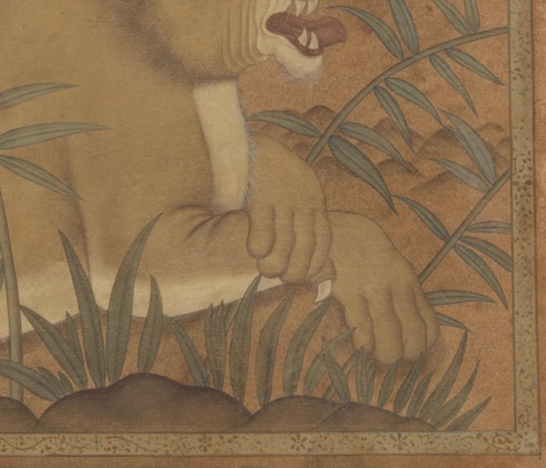 Fine Mughal Painting of a ‘Lion at Rest’, North India, Early 19th Century In Good Condition For Sale In Amsterdam, NL