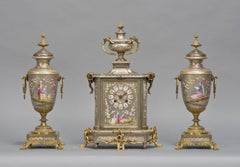 Fine Napoléon III Gilt-Bronze Mounted Porcelain Clock Garniture, circa 1870