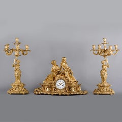 Fina guarnición de reloj de tres piezas de bronce dorado de Napoléon III