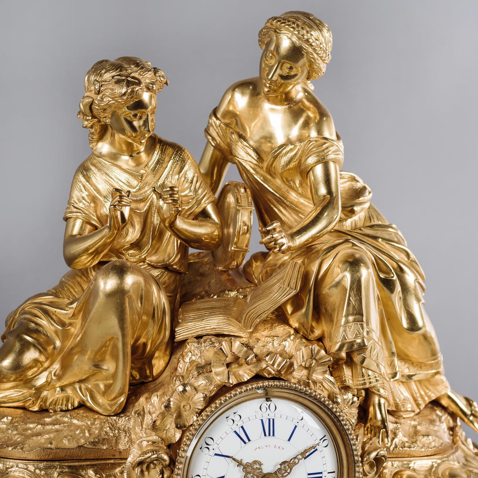 Napoleon III A Fine Napoléon III Gilt-Bronze Three Piece Clock Garniture For Sale